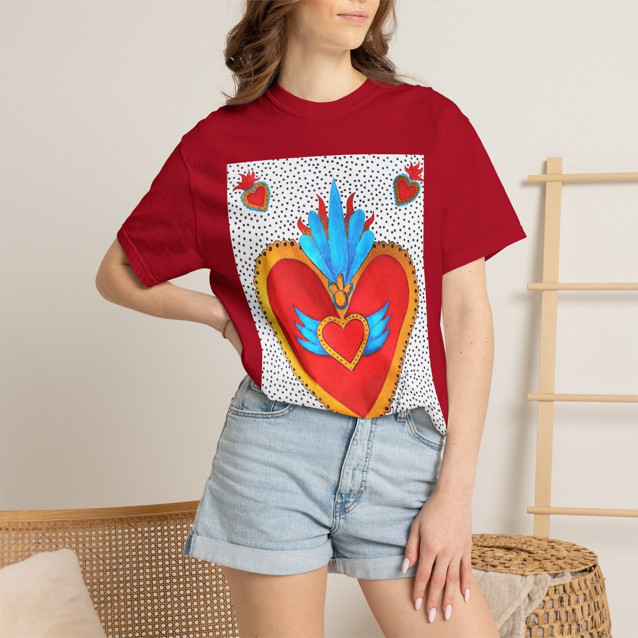 Winged Sacred Heart T-Shirt — Colorful Mexican Folk Art Graphic