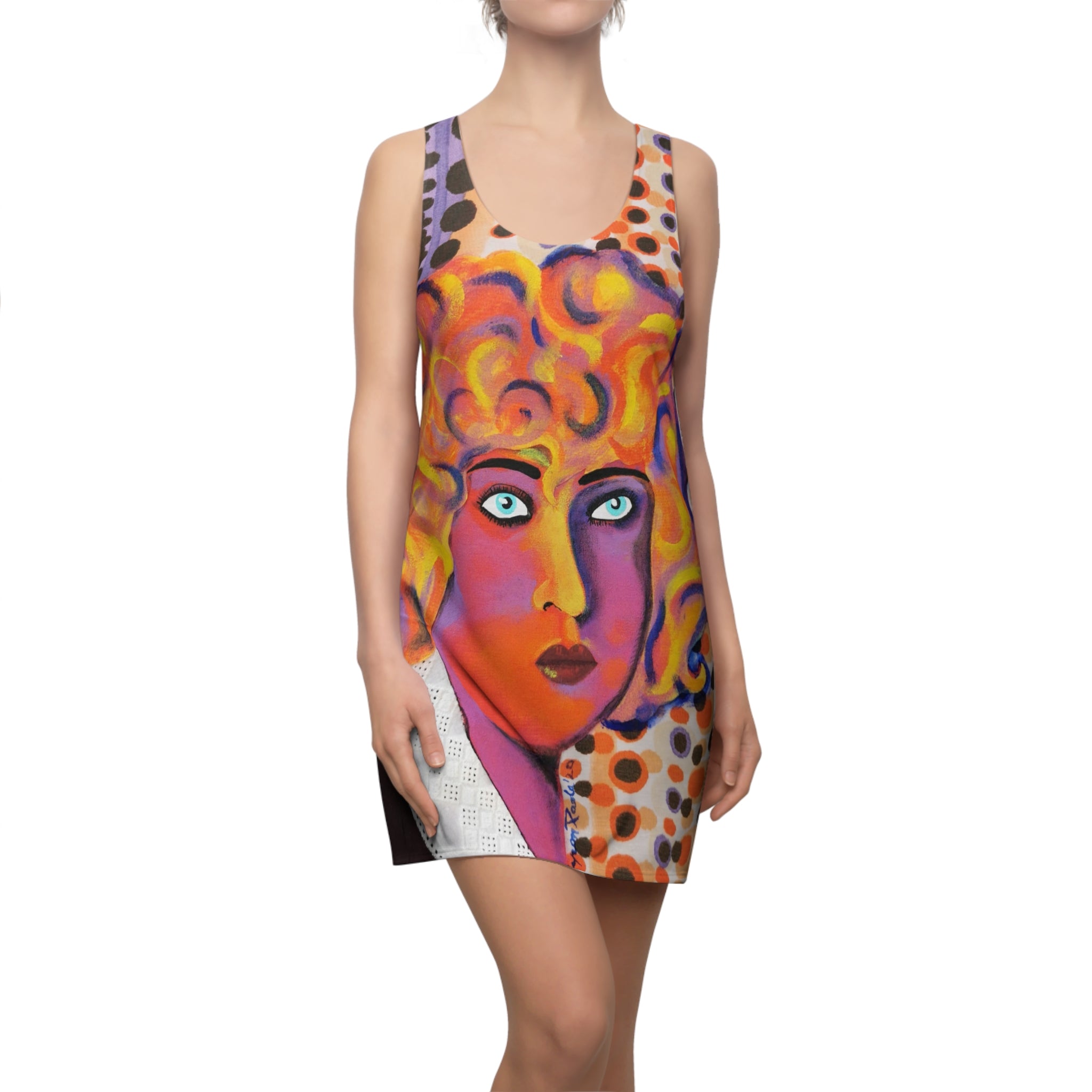 Abstract Pop Art Racerback Dress — Bold Colorful Portrait Print