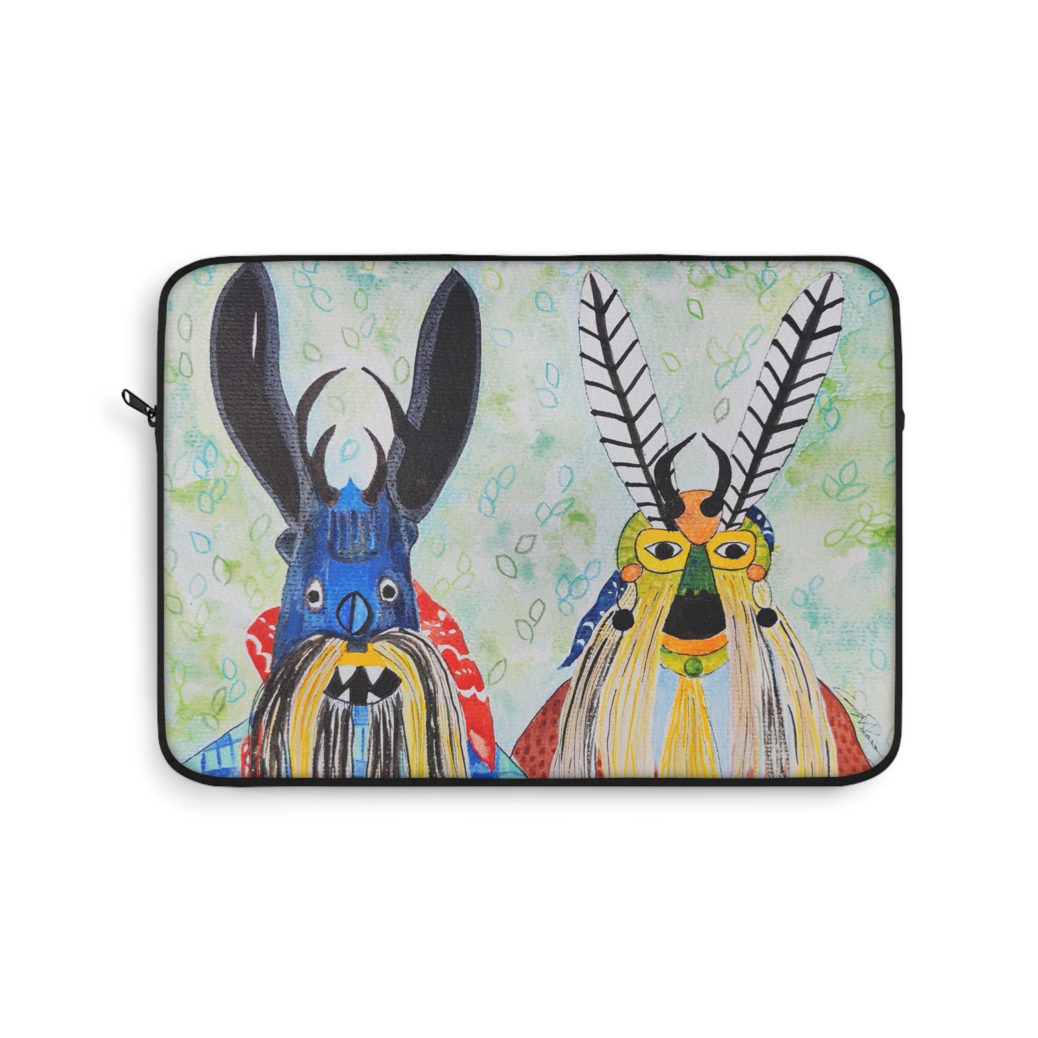 Folk Mask Art Laptop Sleeve – Colorful Hand-Painted Tribal Mascot Design