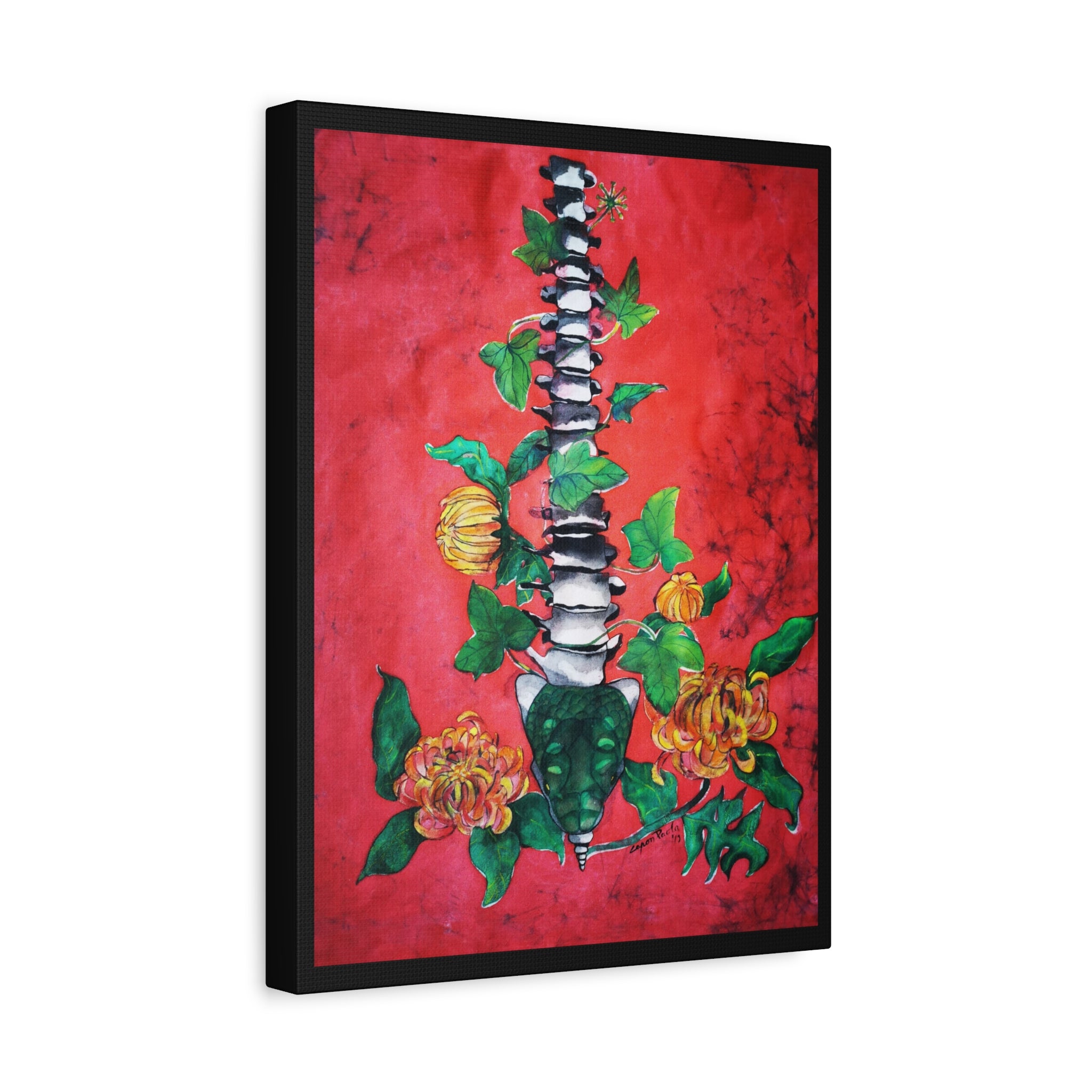 Floral Spine Canvas Print — Vibrant Red Botanical Wall Art