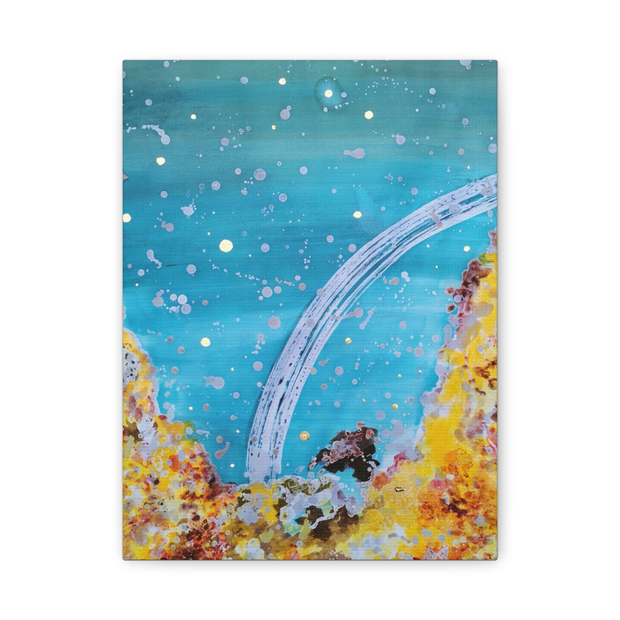 Abstract Ocean Arch Canvas - Teal & Gold Wall Art
