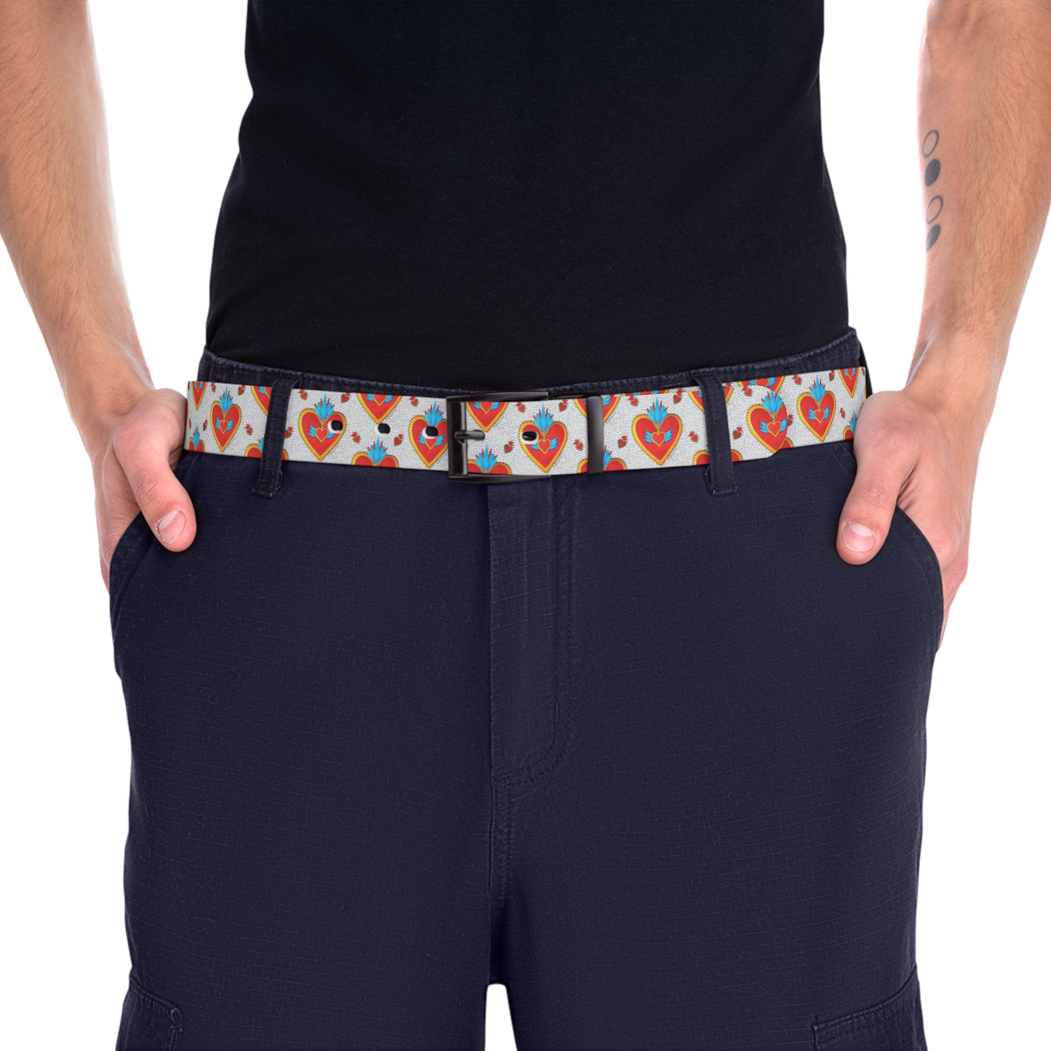 Heart Folk Art Belt — Colorful Sacred Heart Pattern Accessory