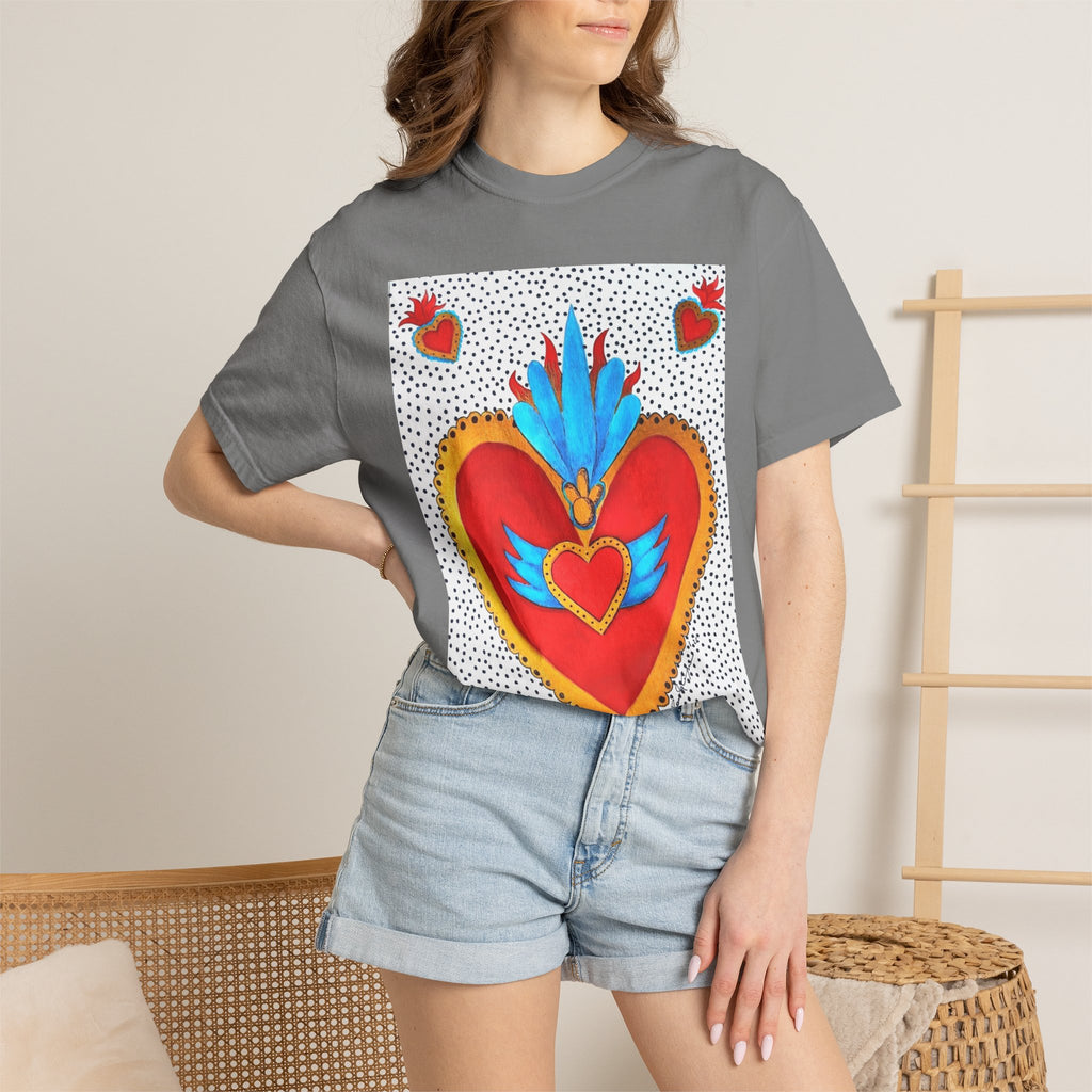 Winged Sacred Heart T-Shirt — Colorful Mexican Folk Art Graphic