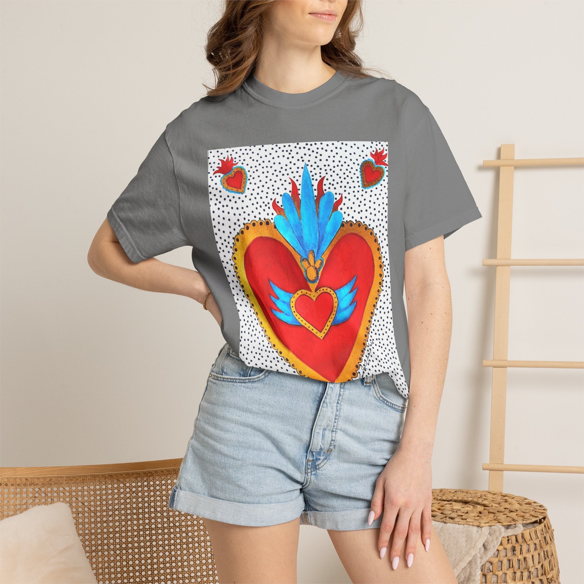 Winged Sacred Heart T-Shirt — Colorful Mexican Folk Art Graphic