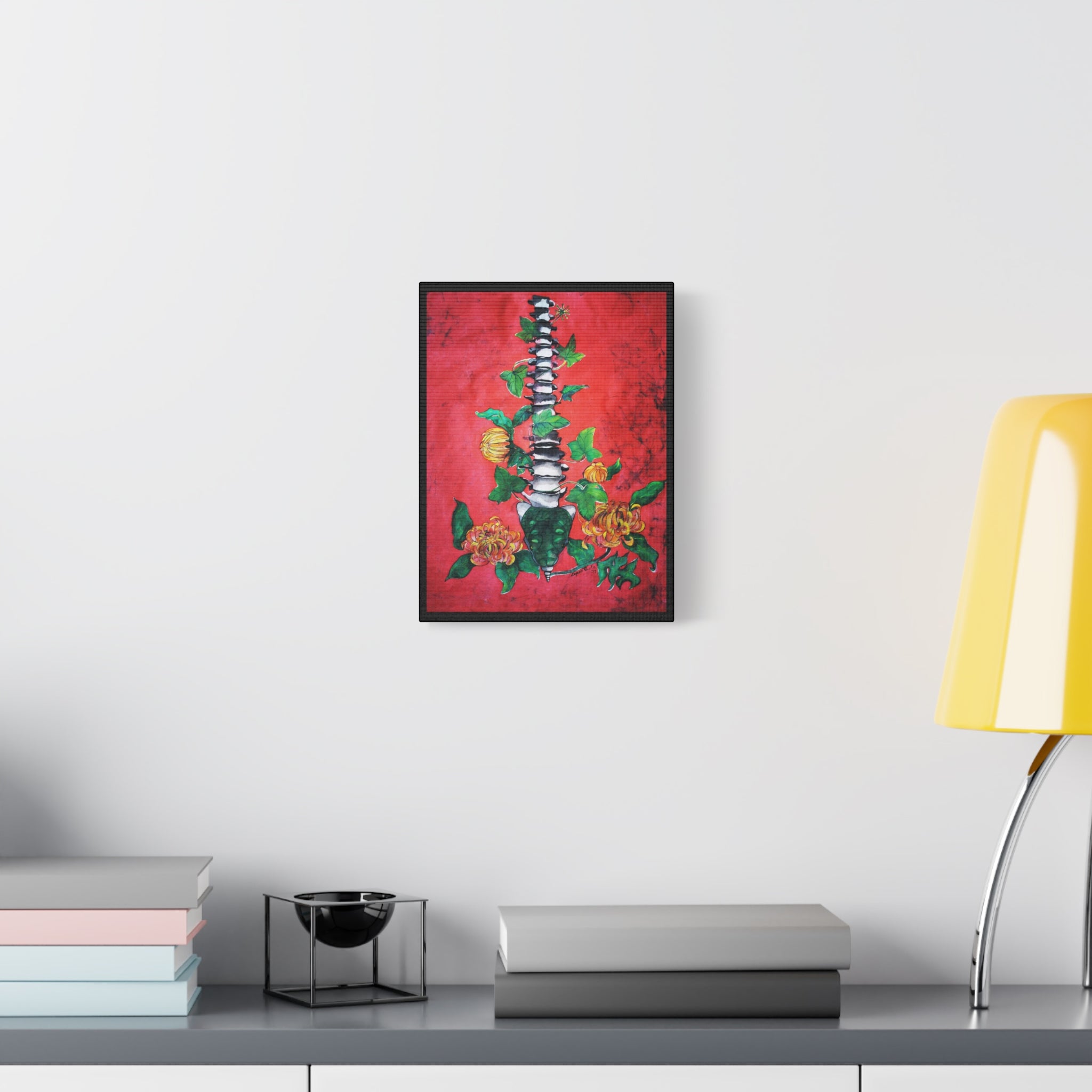 Floral Spine Canvas Print — Vibrant Red Botanical Wall Art