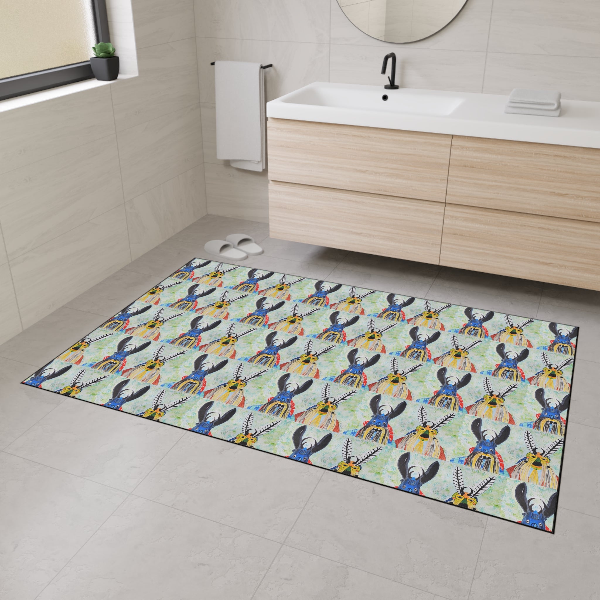 Donkey Pattern Heavy Duty Floor Mat — Colorful Southwestern Donkey Repeat Rug for Entryway & Kitchen