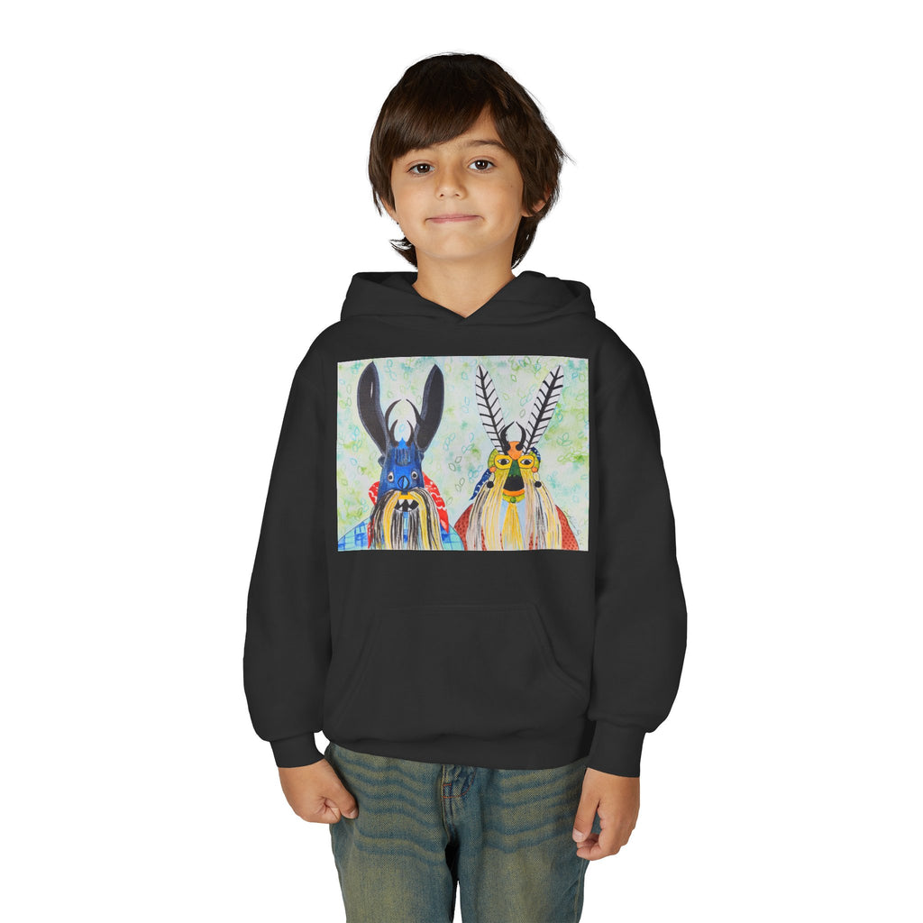 Youth Hoodie — Colorful Folk Art Animal Masks Pullover