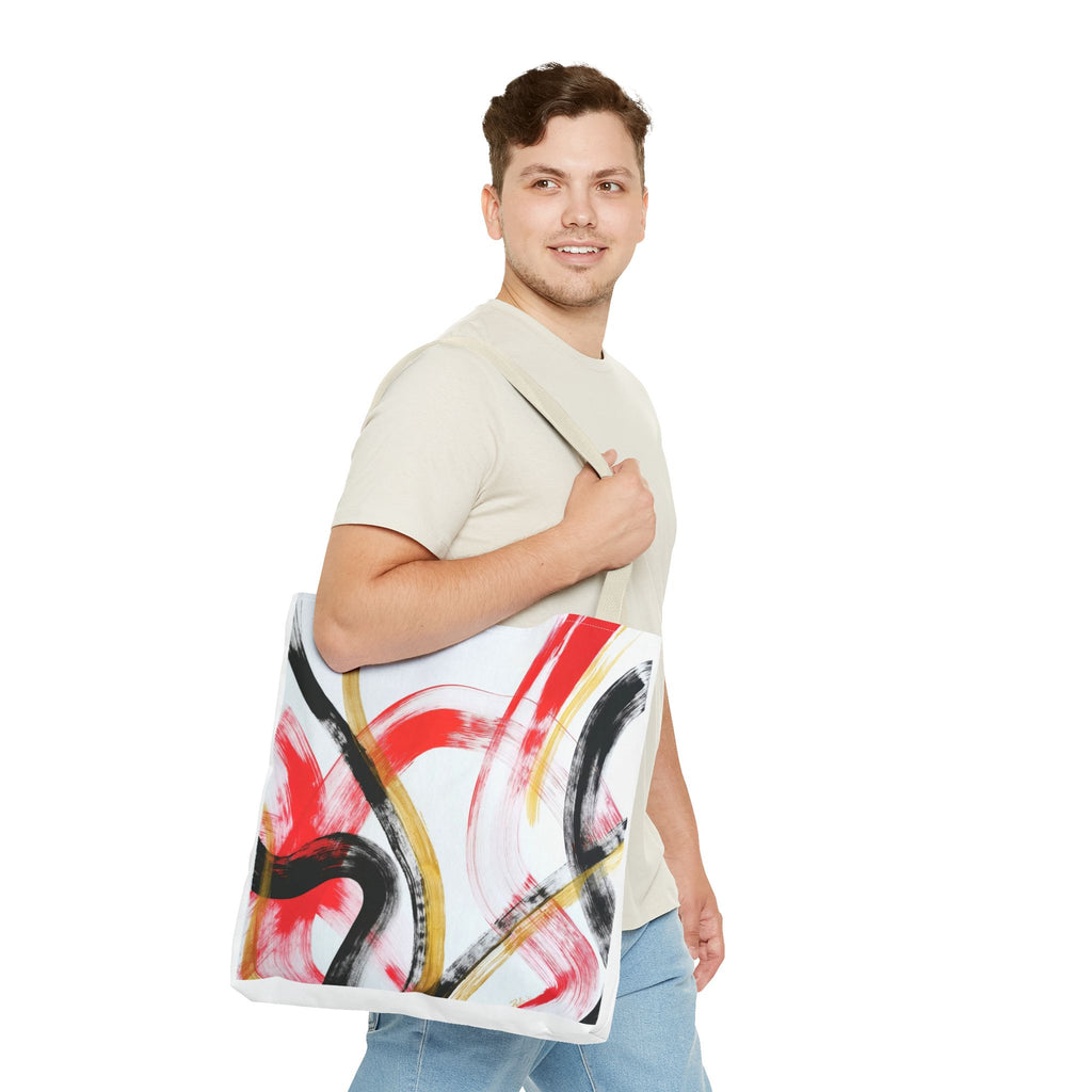 Abstract Brushstroke Tote Bag — Red, Black & Gold Artistic All-Over Print