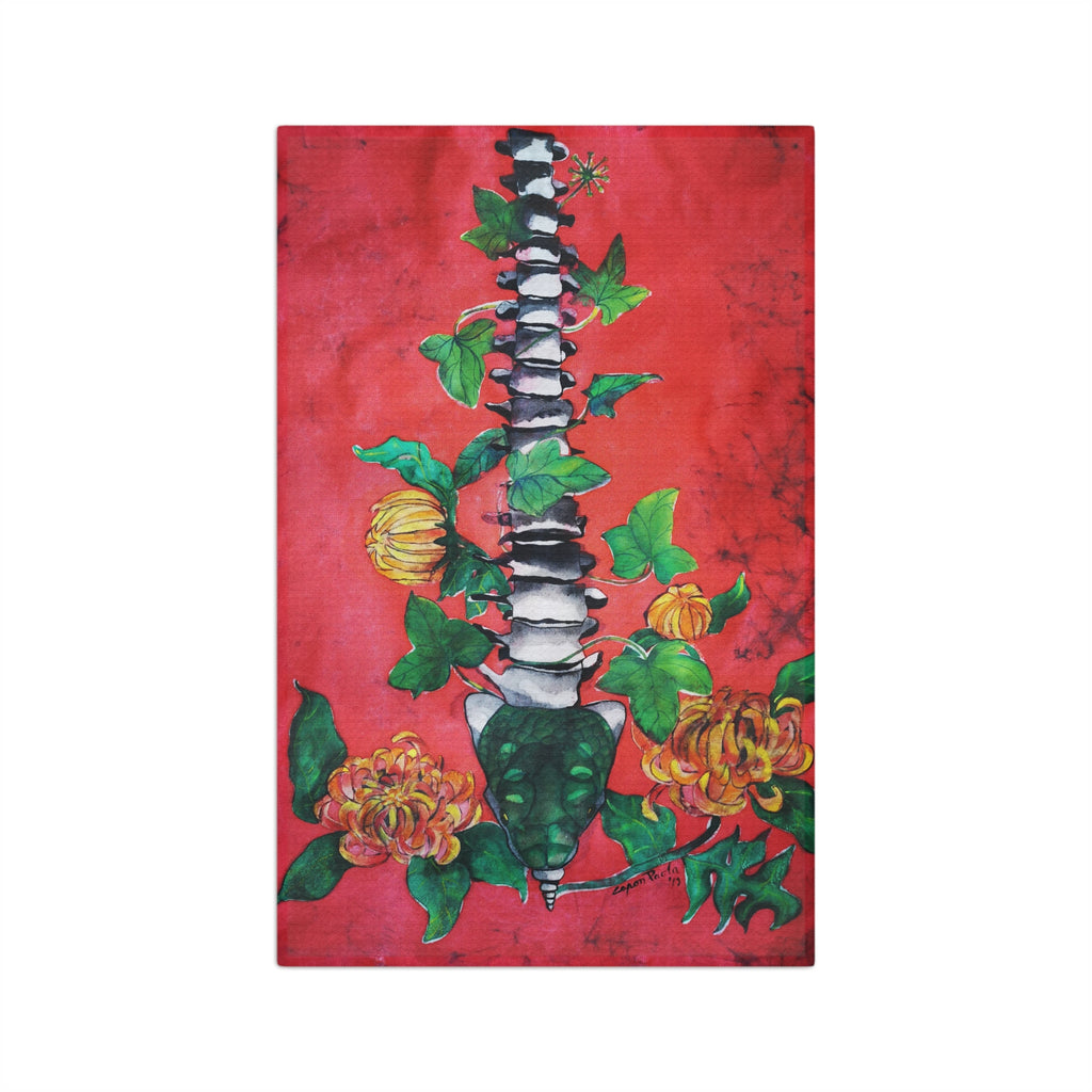 Red Chrysanthemum Spine Tea Towel - Botanical Anatomical Kitchen Towel