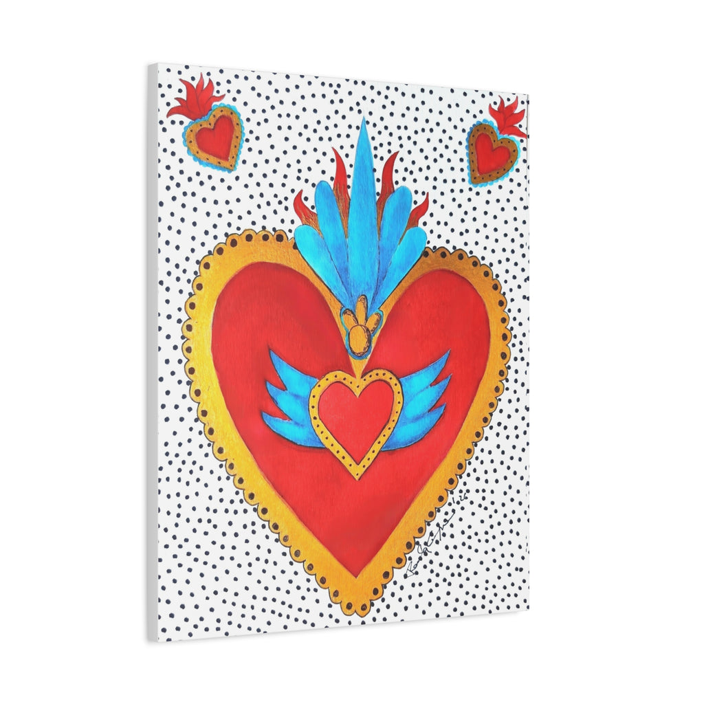 "Corazon de hojalata" Tableau imprimé Cœur Sacré d'art populaire — Décoration murale Cœur rouge et or éclatant
