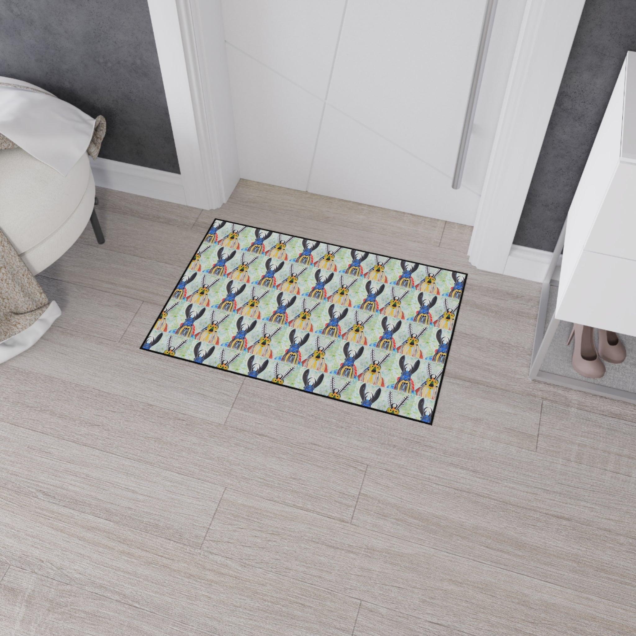 Donkey Pattern Heavy Duty Floor Mat — Colorful Southwestern Donkey Repeat Rug for Entryway & Kitchen