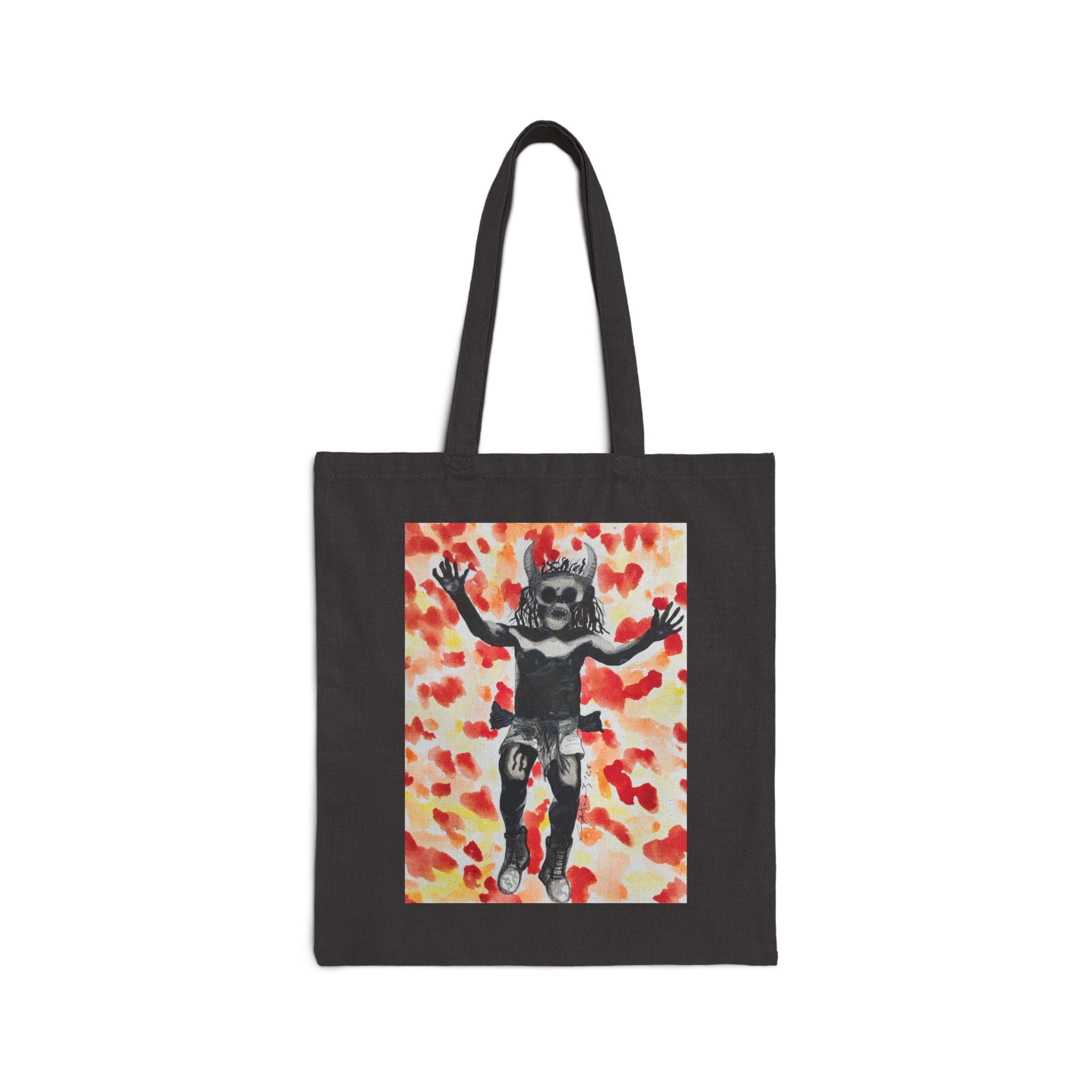 Canvas Tote Bag — Mexican Devil Art Tote (Red Confetti Background)