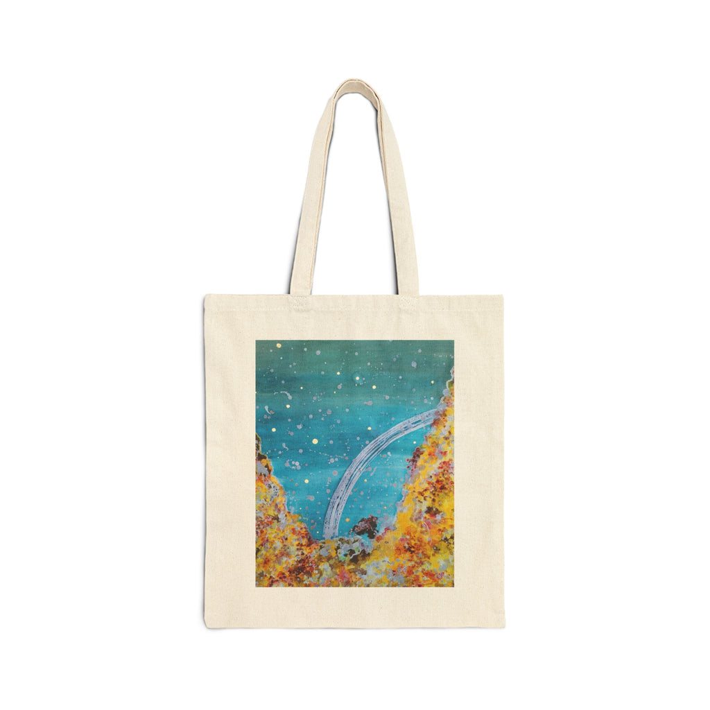 Ocean Arch Canvas Tote — Watercolor Whale Tail Beach Bag