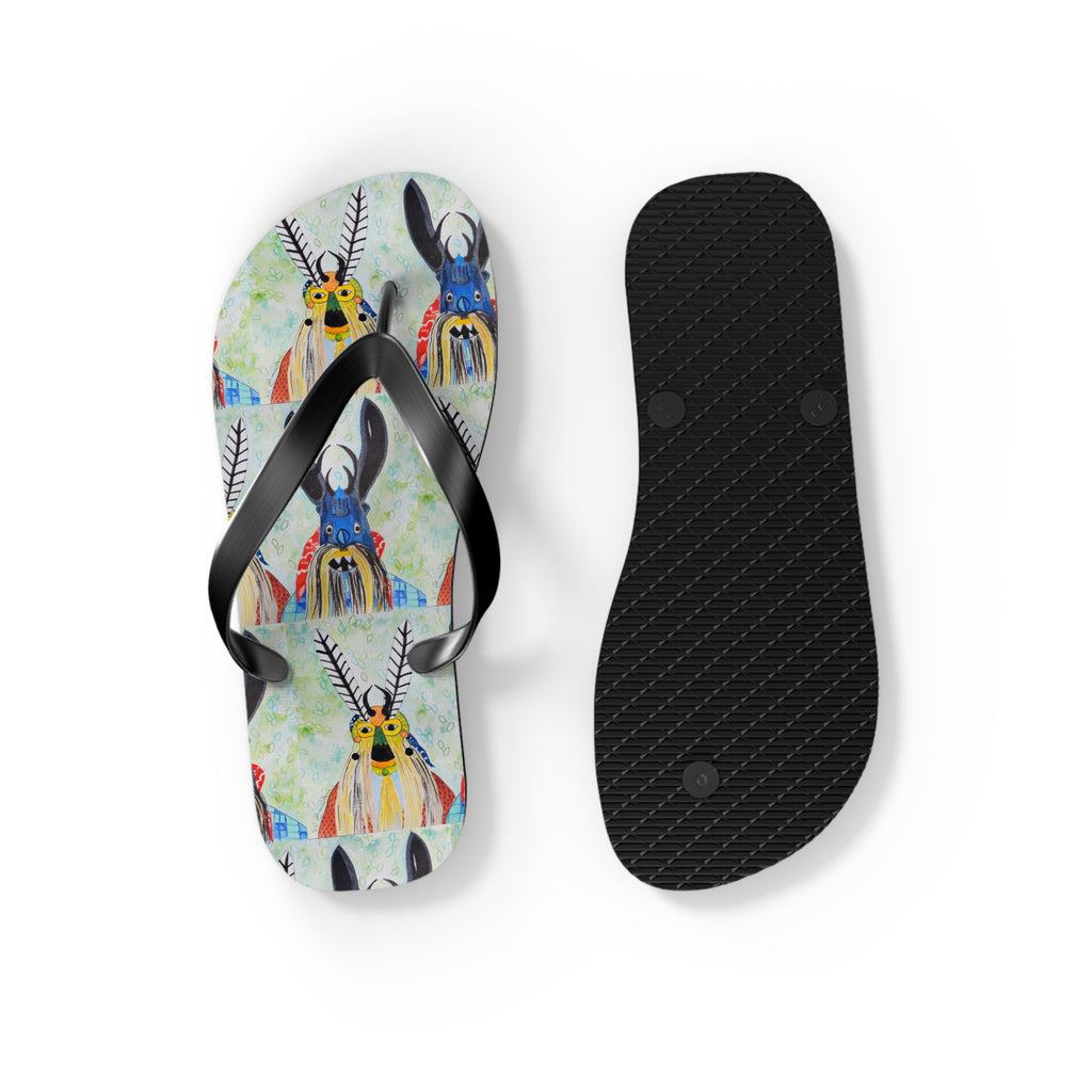 Colorful Watercolor Goat Flip Flops — Boho Farm Animal Summer Sandals