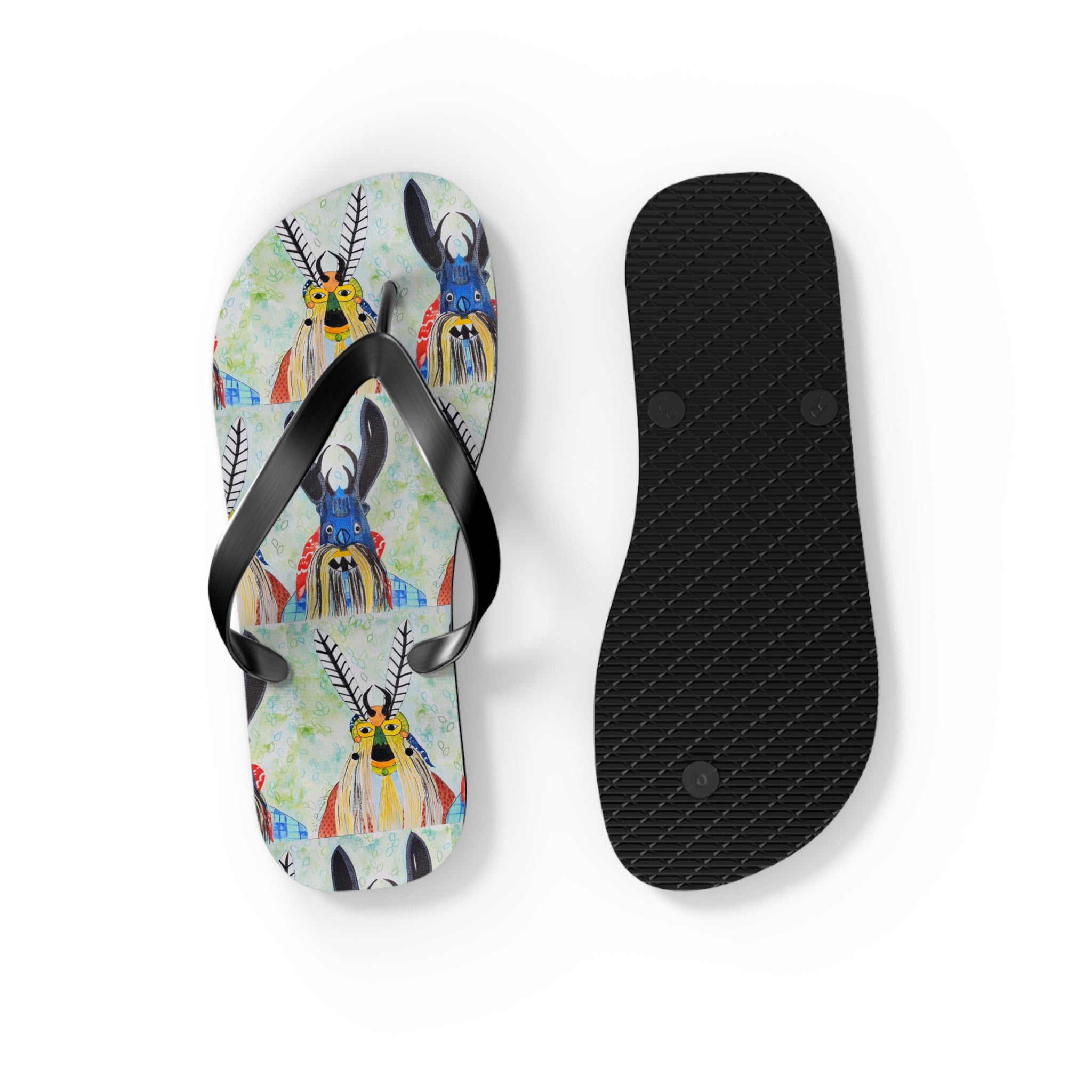 Colorful Watercolor Goat Flip Flops — Boho Farm Animal Summer Sandals