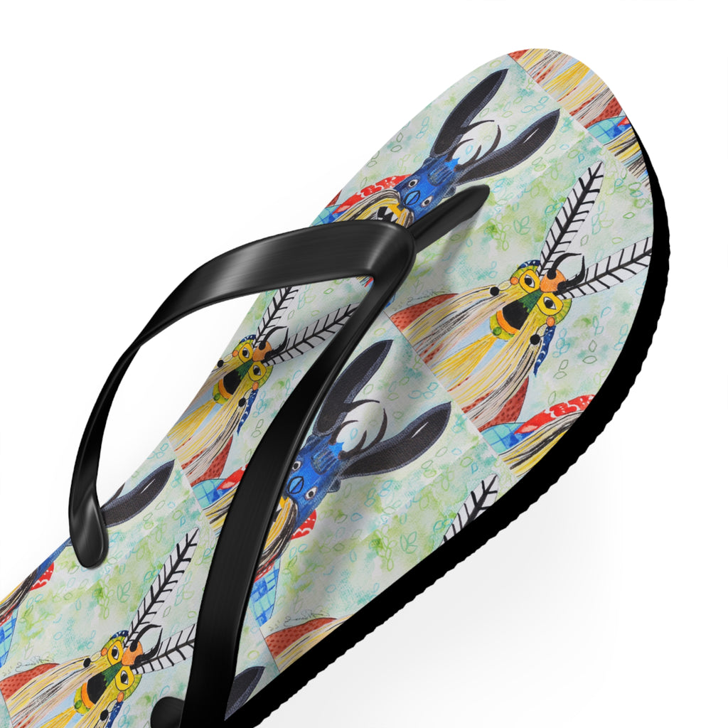 Colorful Watercolor Goat Flip Flops — Boho Farm Animal Summer Sandals
