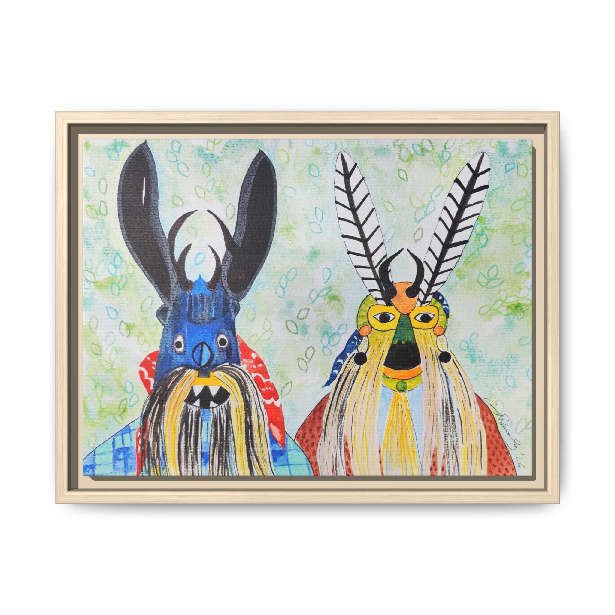 Colorful Folk Mask Matte Canvas Print (Framed)