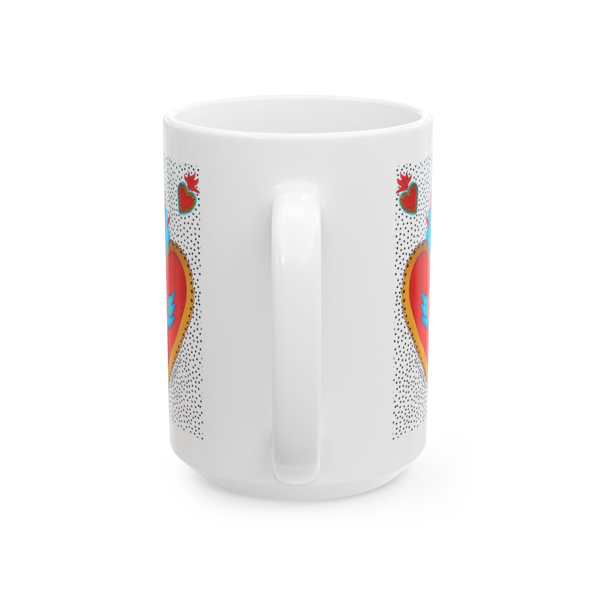 Heart Folk Art Ceramic Mug — Vibrant Sacred Heart Design (11oz & 15oz)