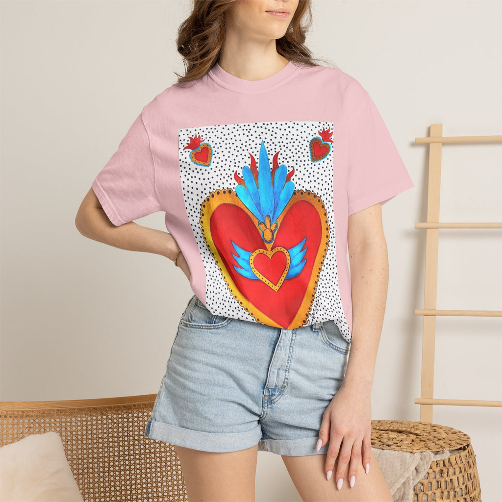 T-shirt Cœur Sacré ailé — Motif d'art populaire mexicain coloré