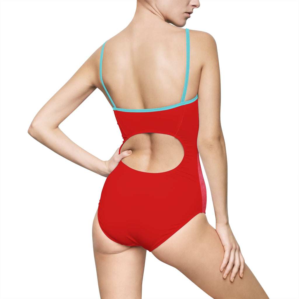 Anatomical Spine Floral One-Piece Swimsuit — Red Botanical Spine Art Swimwear