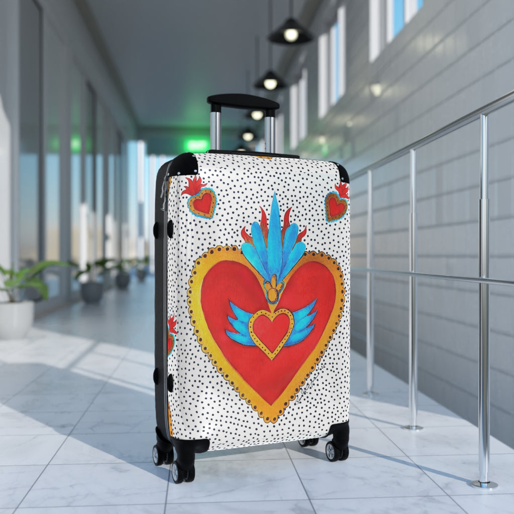 Heart Wing Suitcase – Vibrant Folk Art Carry-On Luggage
