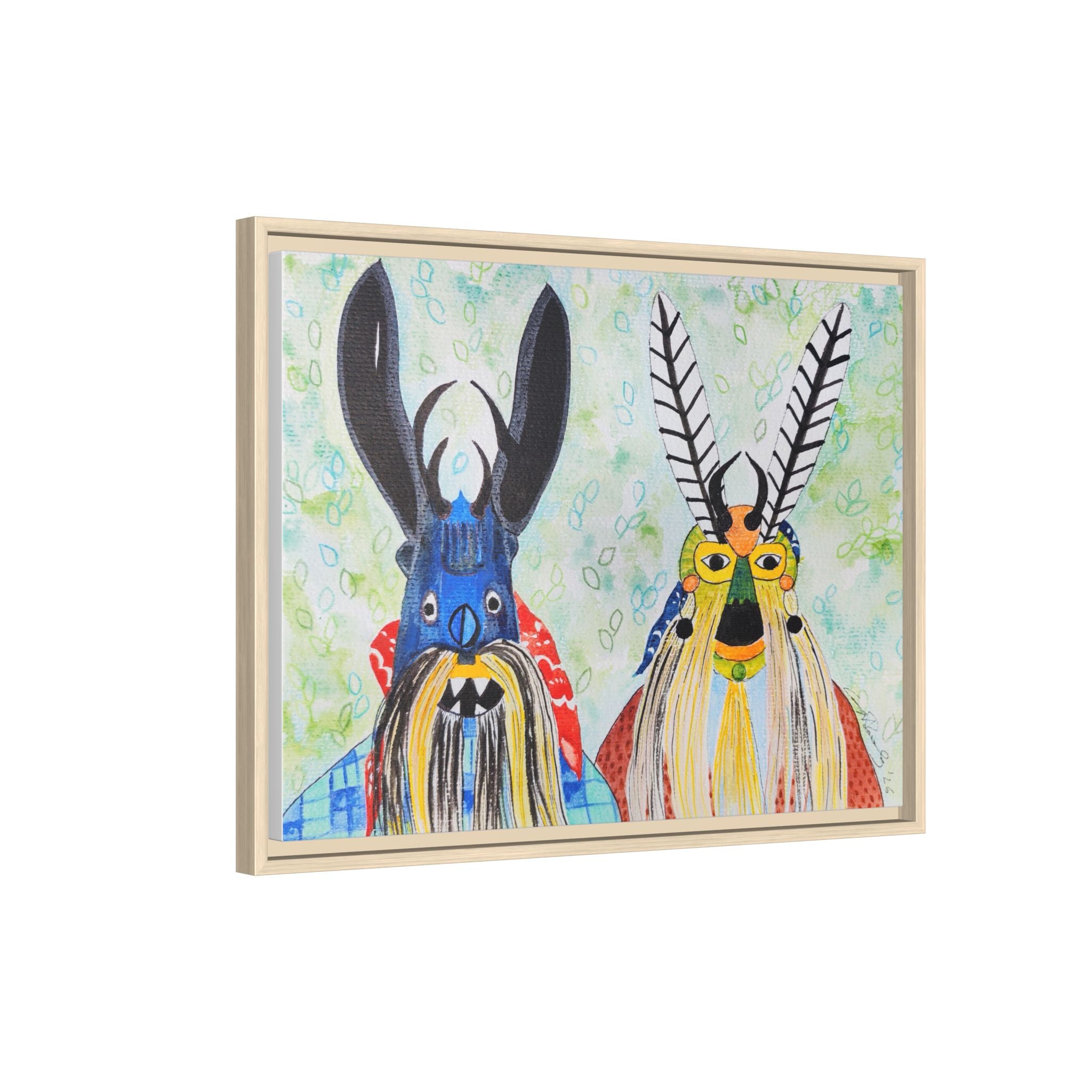 Colorful Folk Mask Matte Canvas Print (Framed)