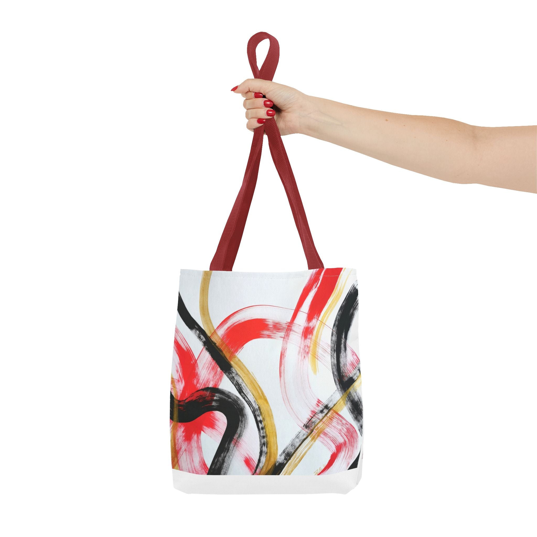 Abstract Brushstroke Tote Bag — Red, Black & Gold Artistic All-Over Print