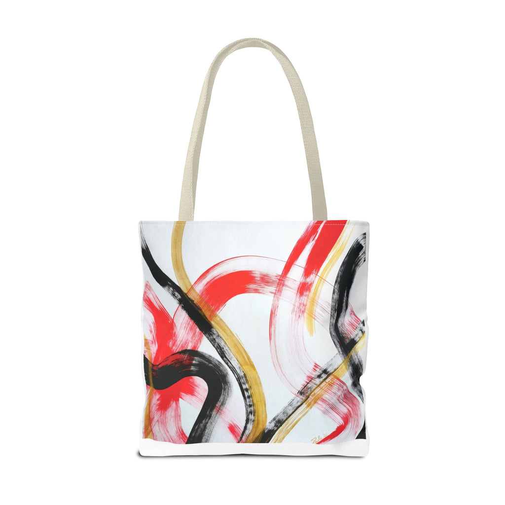 Abstract Brushstroke Tote Bag — Red, Black & Gold Artistic All-Over Print