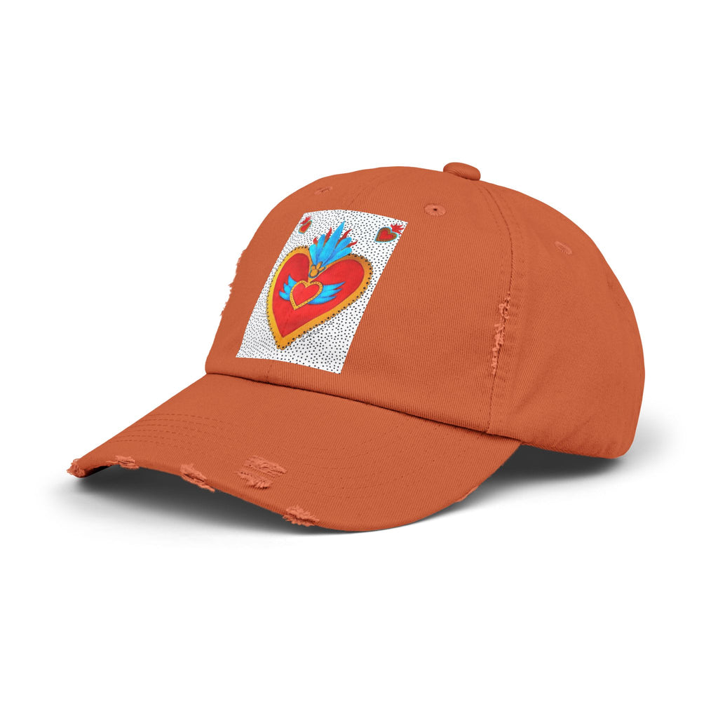 Distressed Cap — Sacred Flaming Heart Patch Baseball Hat