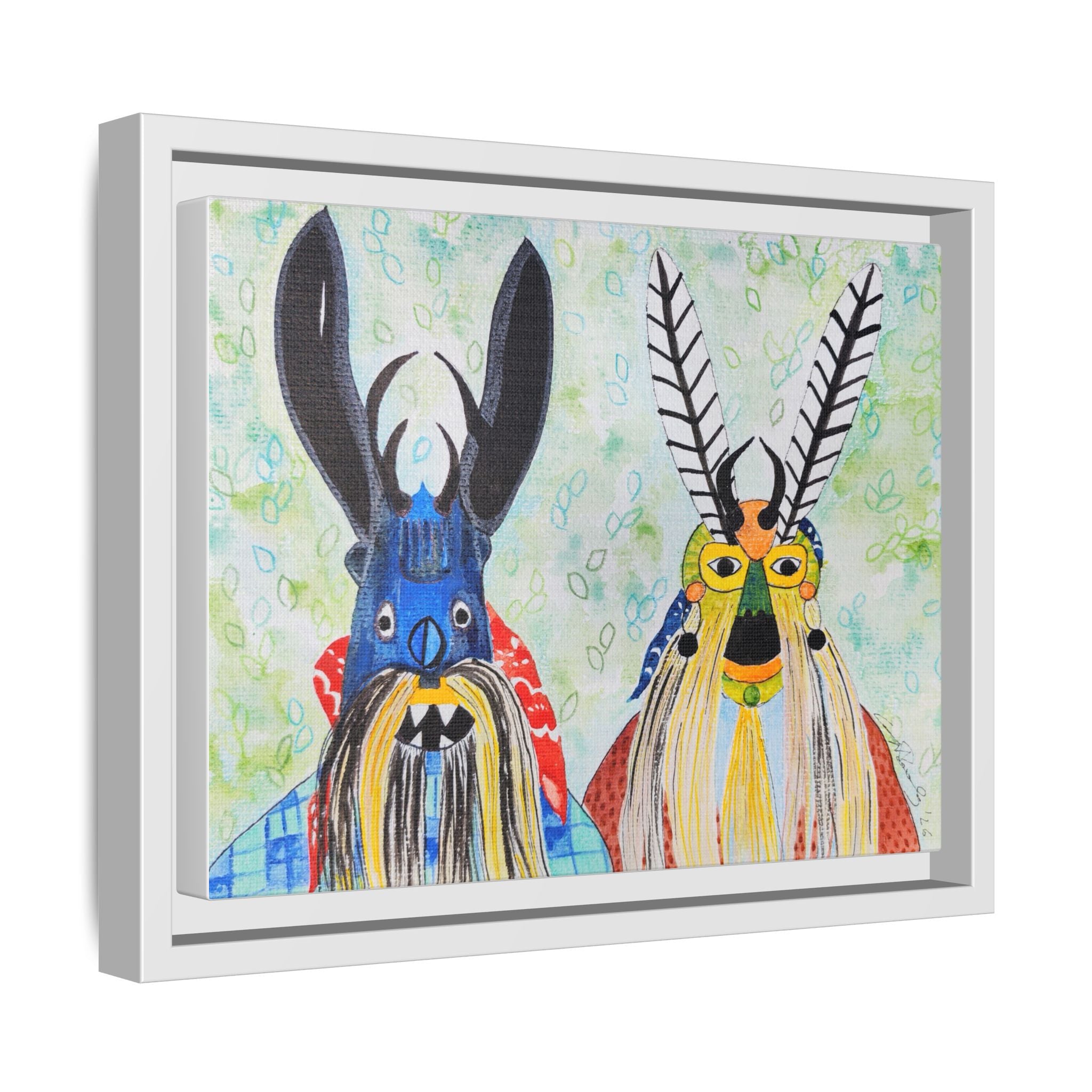 Colorful Folk Mask Matte Canvas Print (Framed)