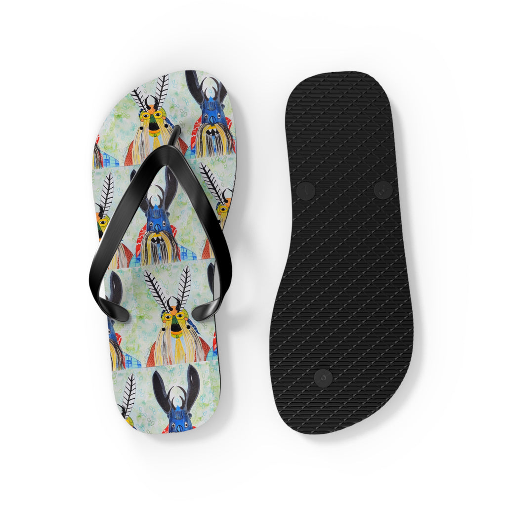 Colorful Watercolor Goat Flip Flops — Boho Farm Animal Summer Sandals