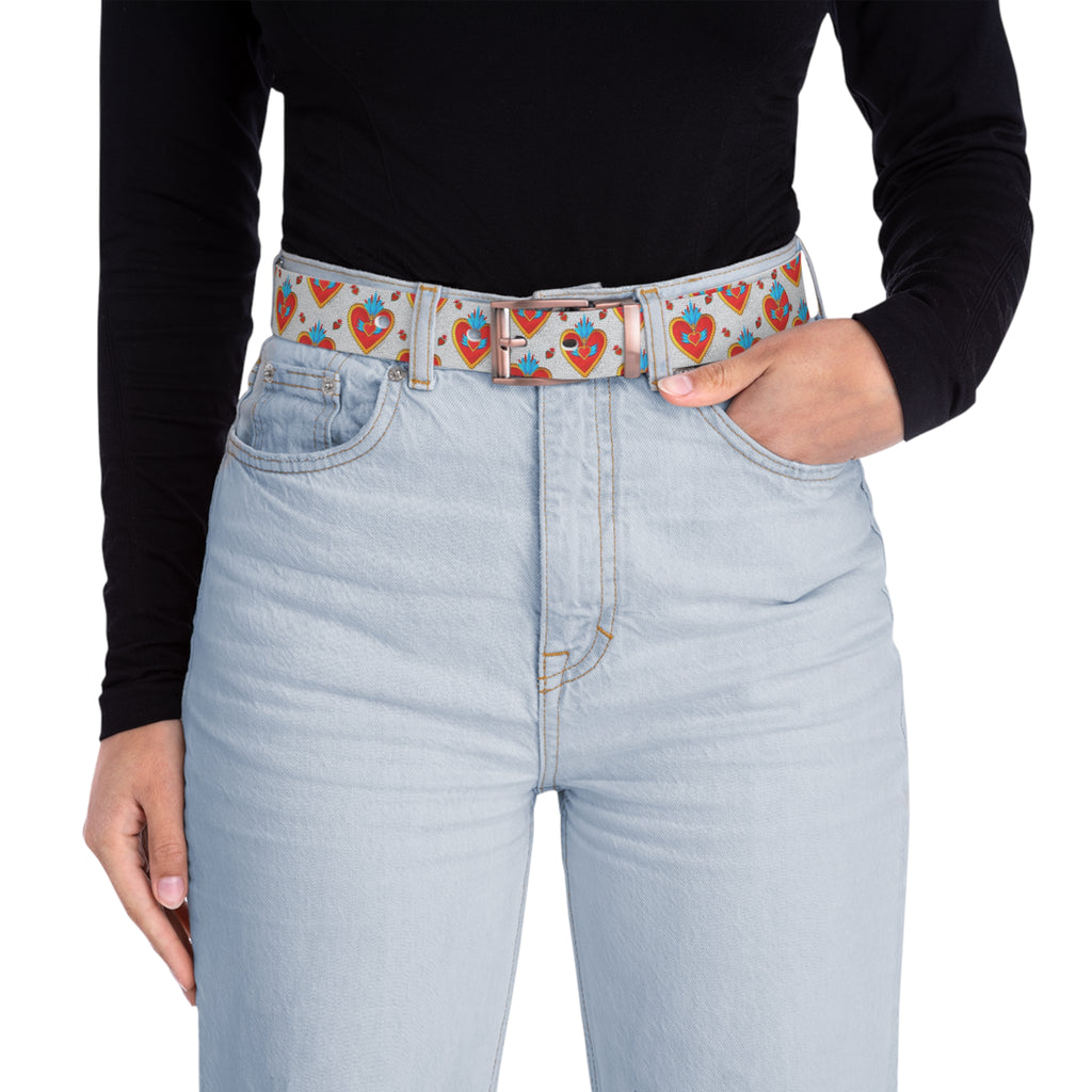 Heart Folk Art Belt — Colorful Sacred Heart Pattern Accessory