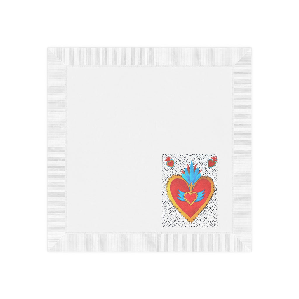 Embroidered Sacred Heart Paper Napkins — Colorful Folk Art Cocktail Napkins