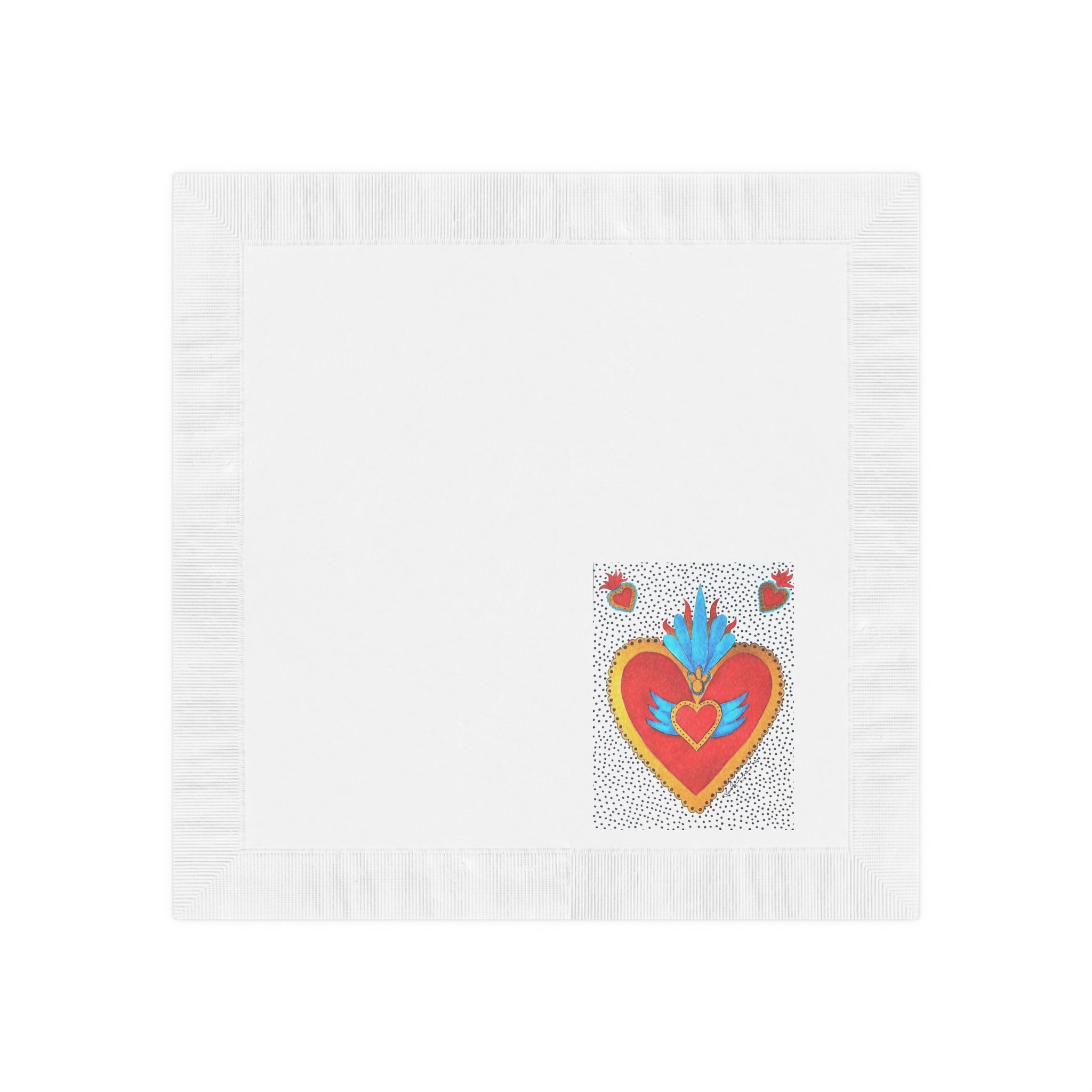 Embroidered Sacred Heart Paper Napkins — Colorful Folk Art Cocktail Napkins