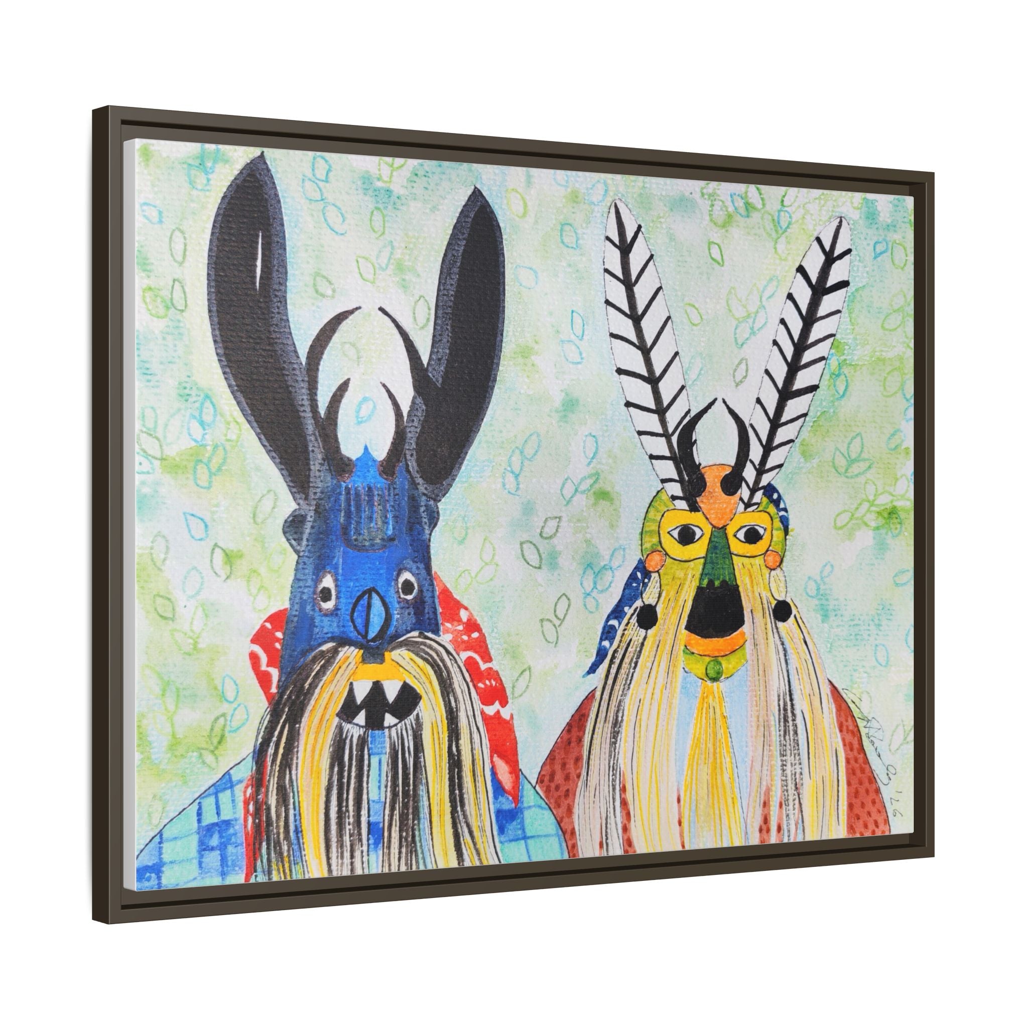 Colorful Folk Mask Matte Canvas Print (Framed)