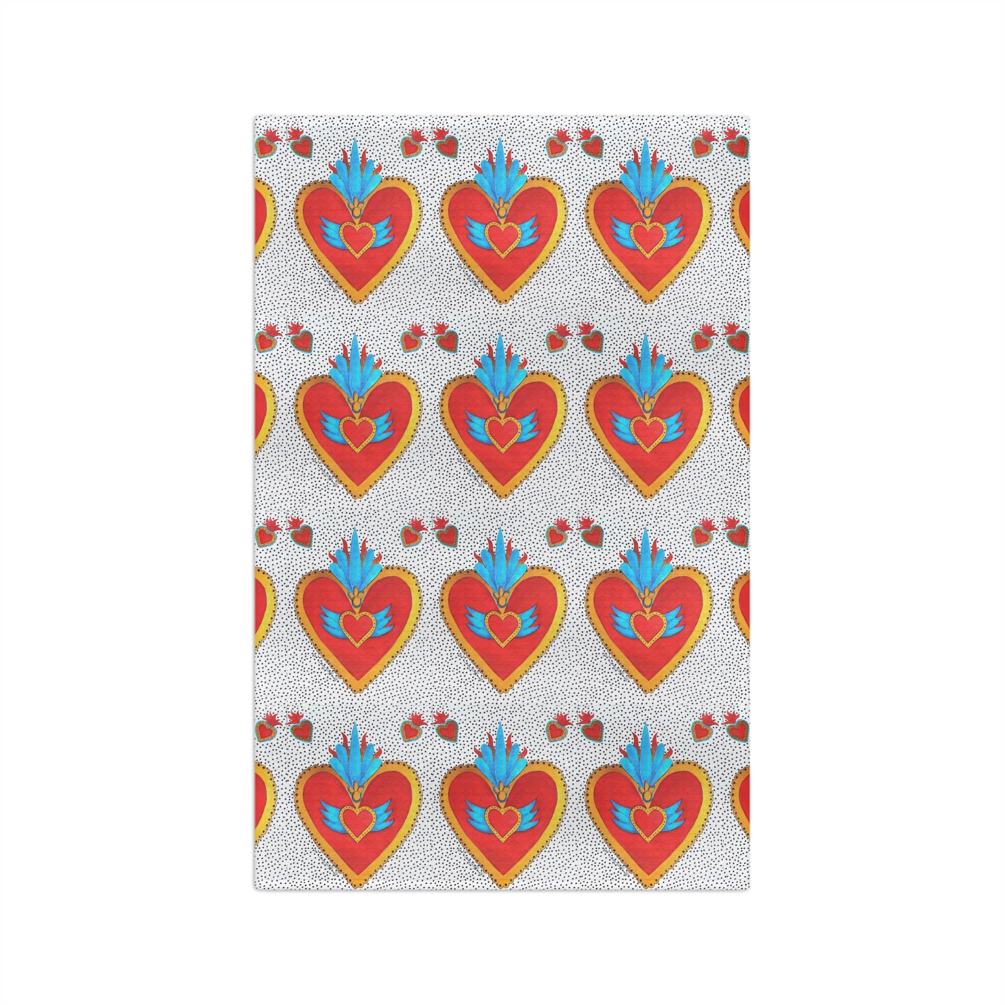 Mexican Sacred Heart Pattern Microfiber Tea Towel - Colorful Folk Art Hearts
