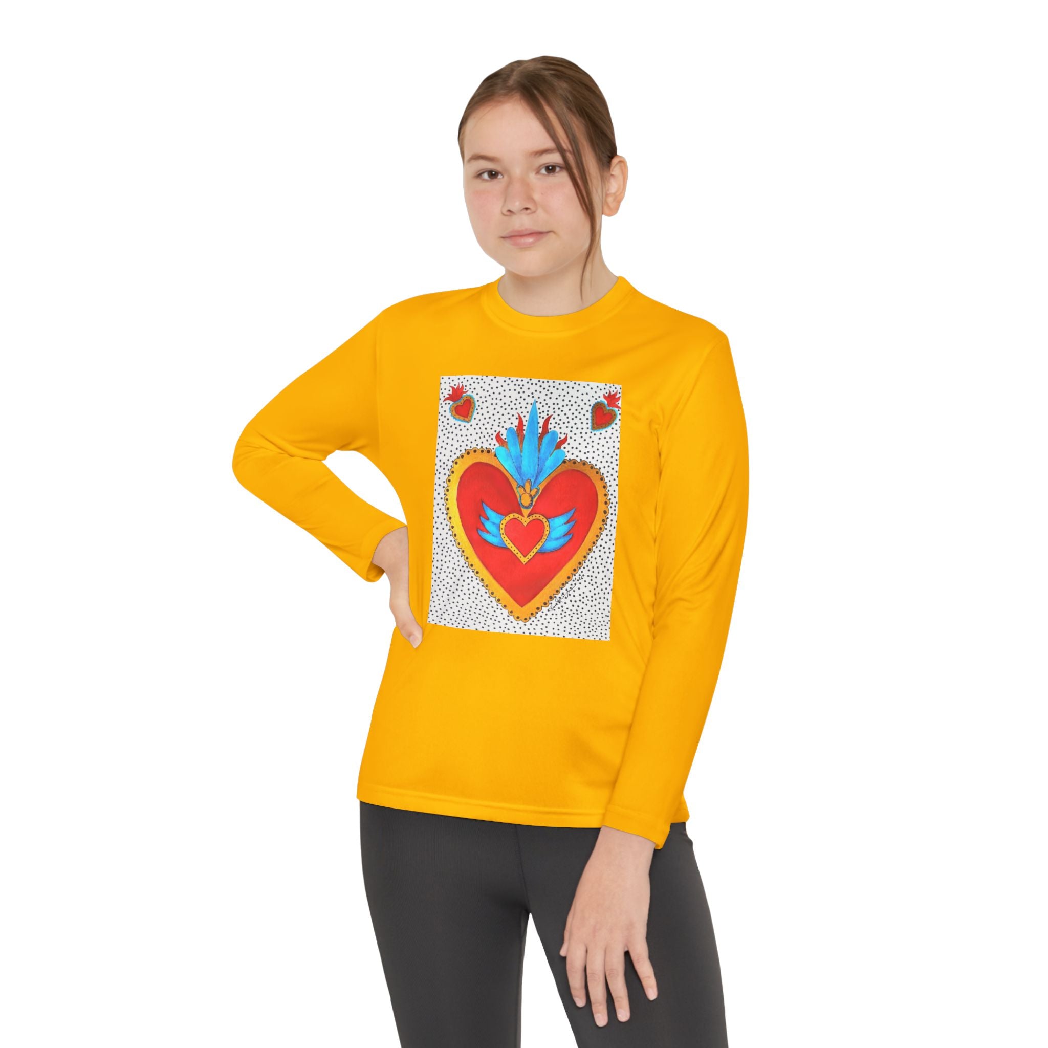 Youth Long Sleeve Tee — Vibrant Sacred Heart Graphic