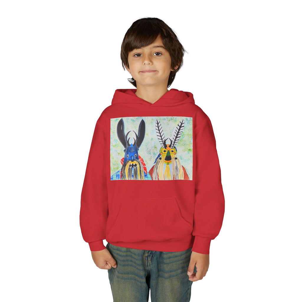 Youth Hoodie — Colorful Folk Art Animal Masks Pullover