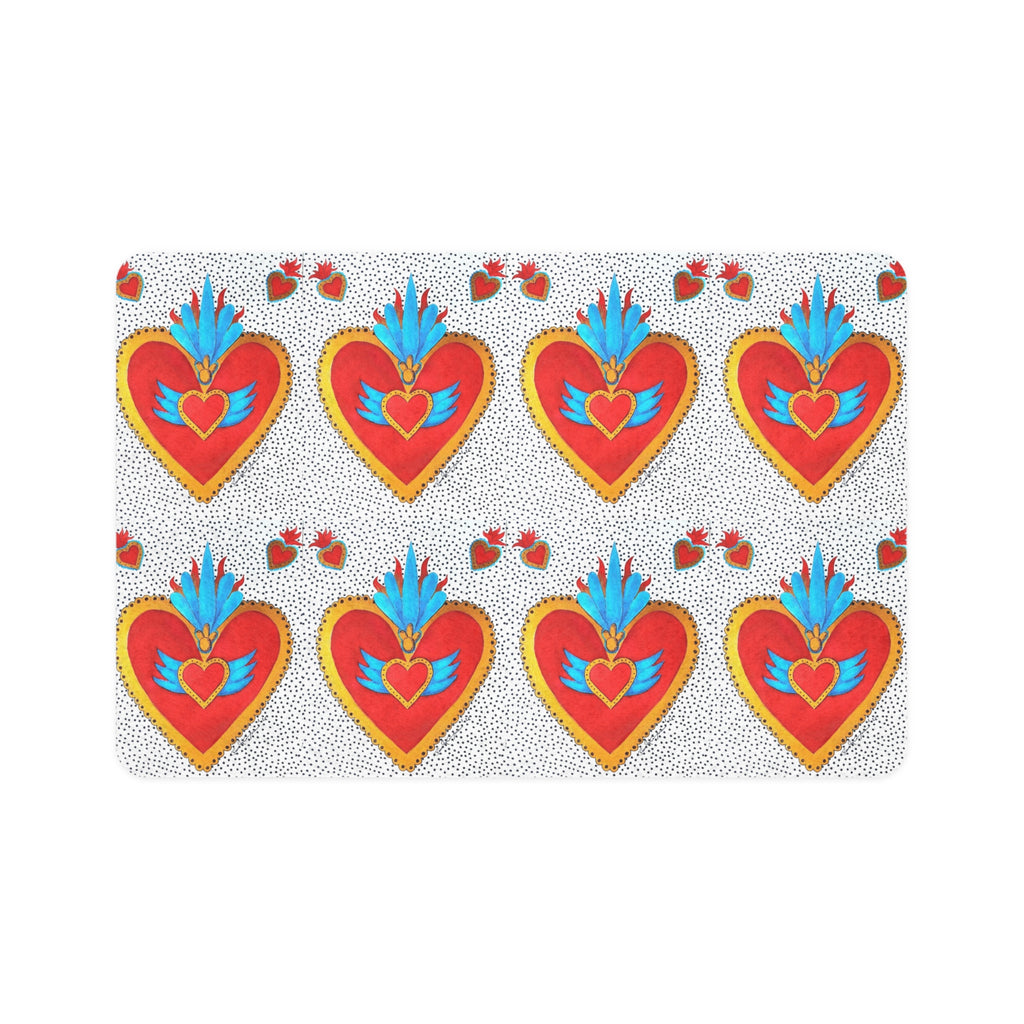 Heart Motif Pet Food Mat (12x18) — Colorful Sacred Heart Pattern for Dogs & Cats