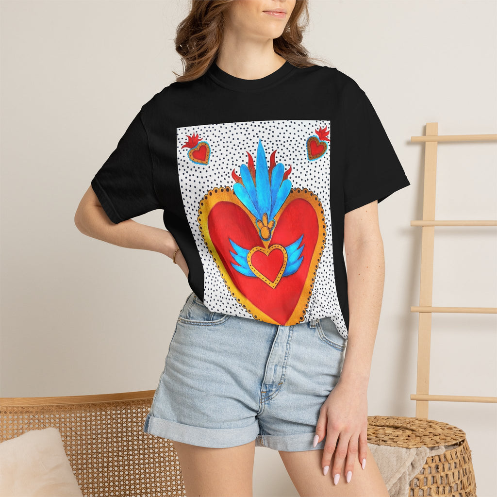 Winged Sacred Heart T-Shirt — Colorful Mexican Folk Art Graphic