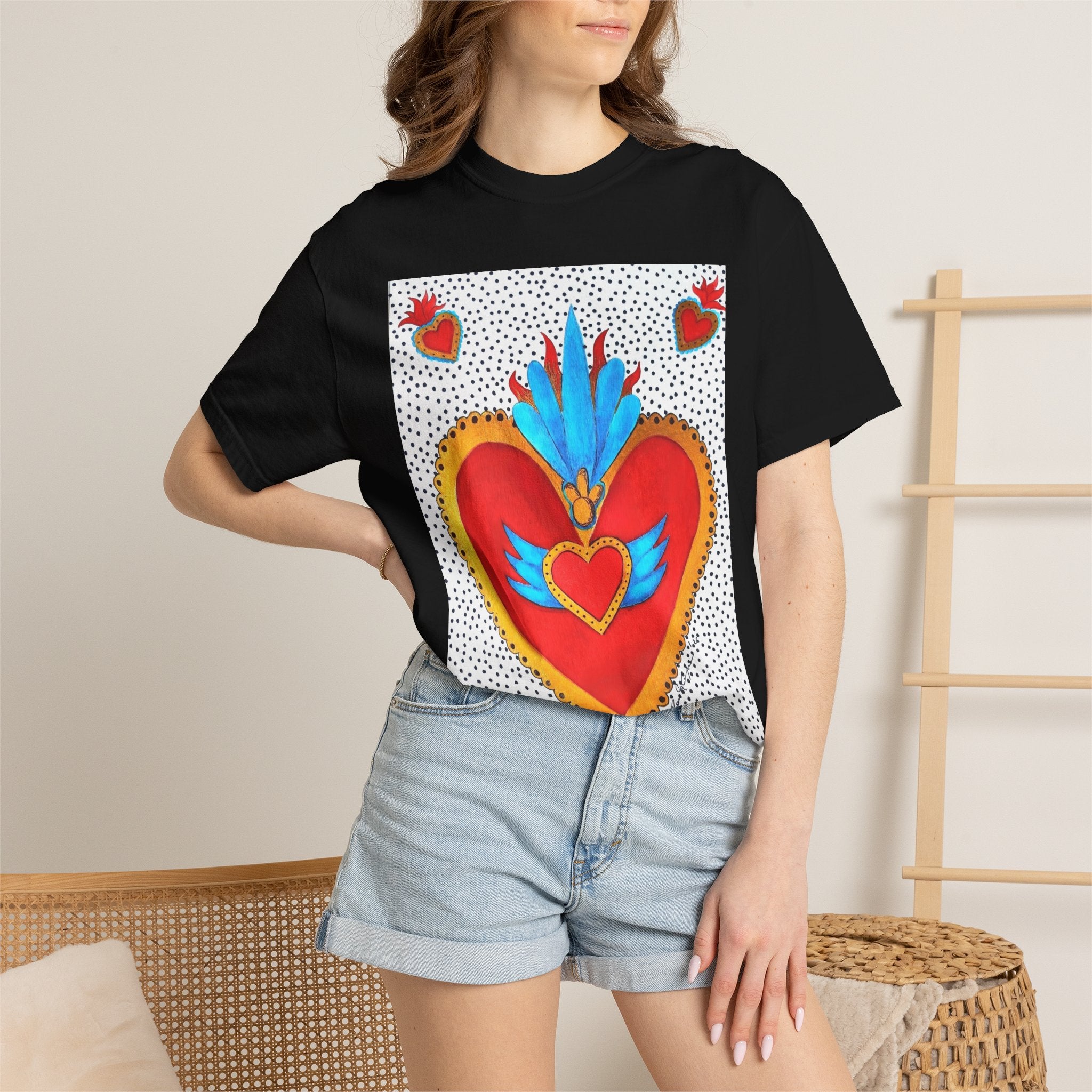 Winged Sacred Heart T-Shirt — Colorful Mexican Folk Art Graphic