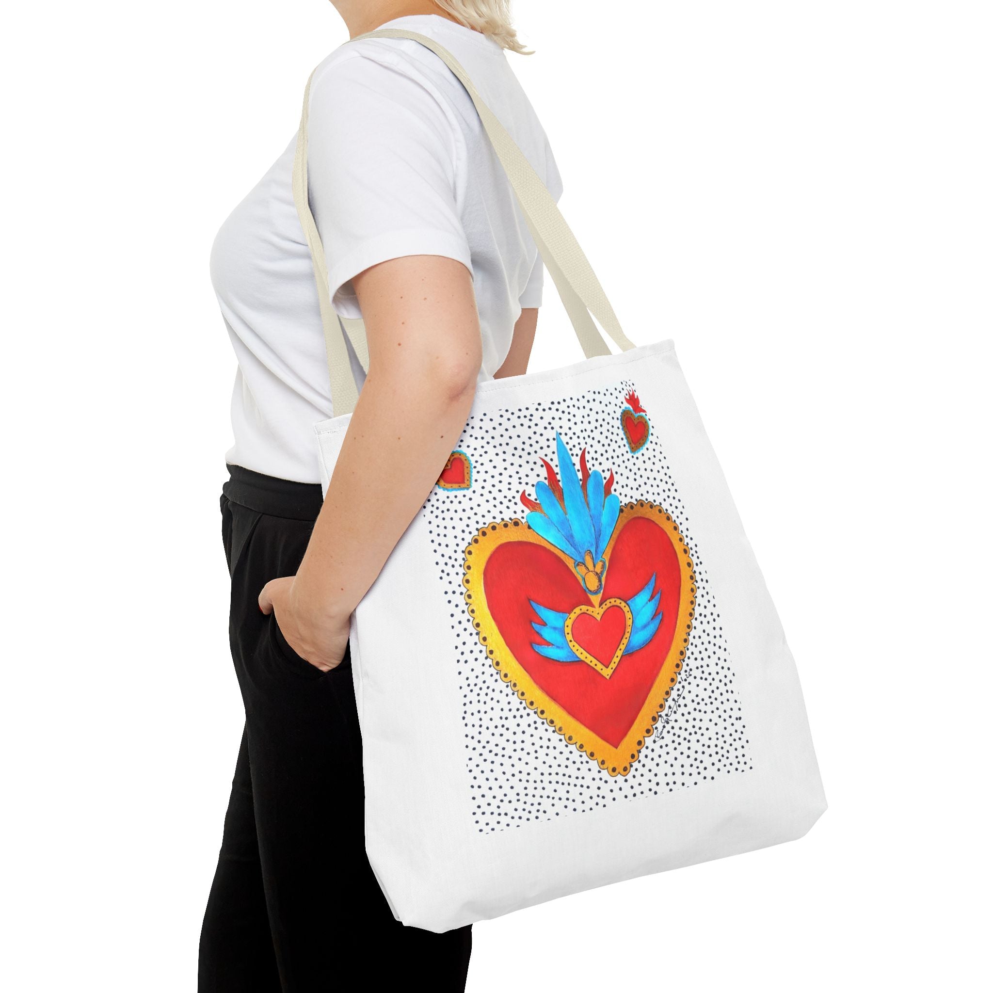 Sacred Heart Tote Bag — Colorful Folk Art Heart Design