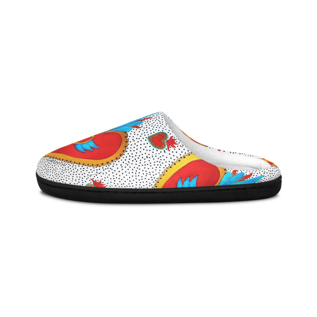 Heart Paisley Indoor Slippers — Women's Cozy Red & Teal Lounge Shoes