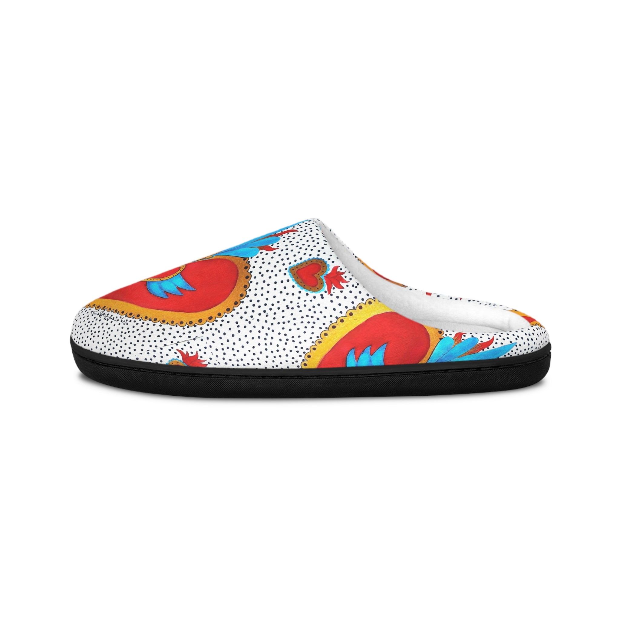 Heart Paisley Indoor Slippers — Women's Cozy Red & Teal Lounge Shoes