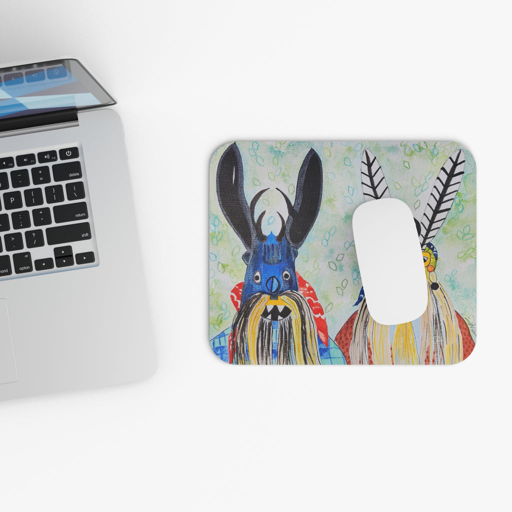 Colorful Tribal Mask Mouse Pad — Whimsical Folk Art Desk Mat