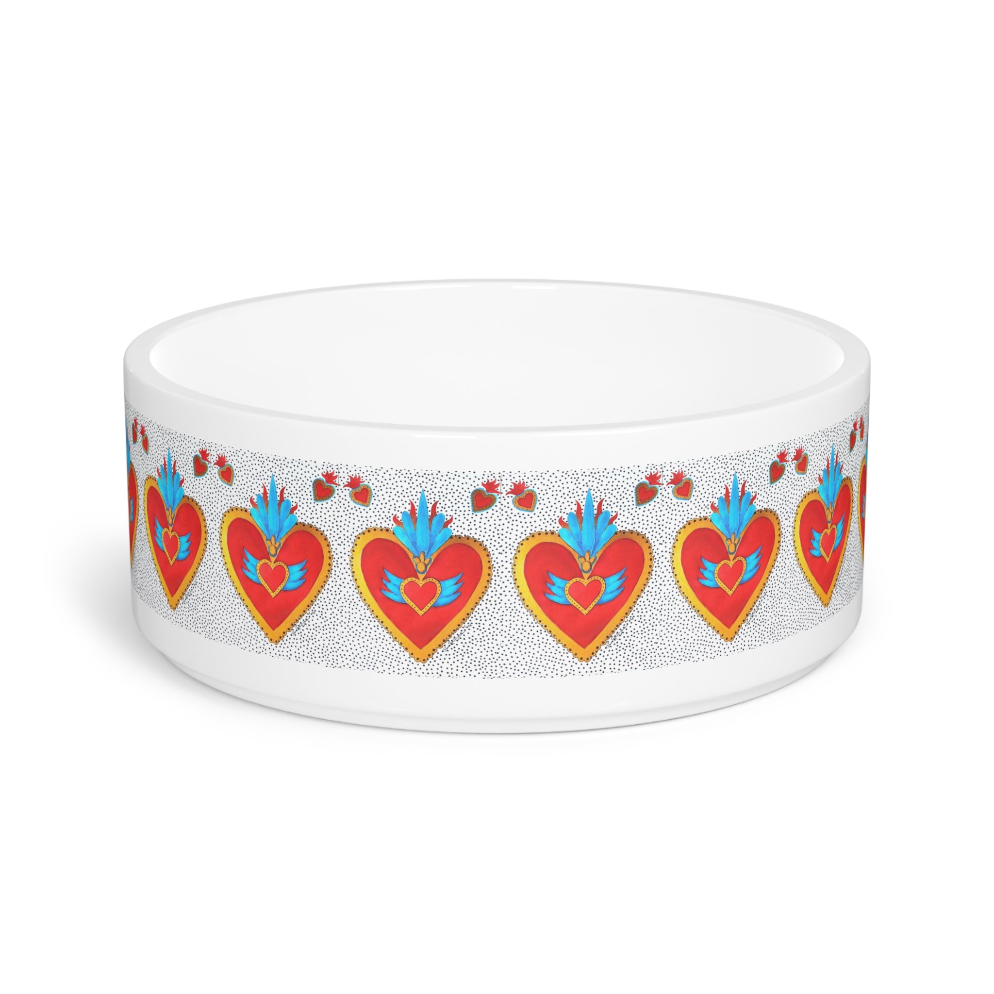 Ceramic Pet Bowl with Colorful Sacred Heart Pattern — Decorative Dog & Cat Dish