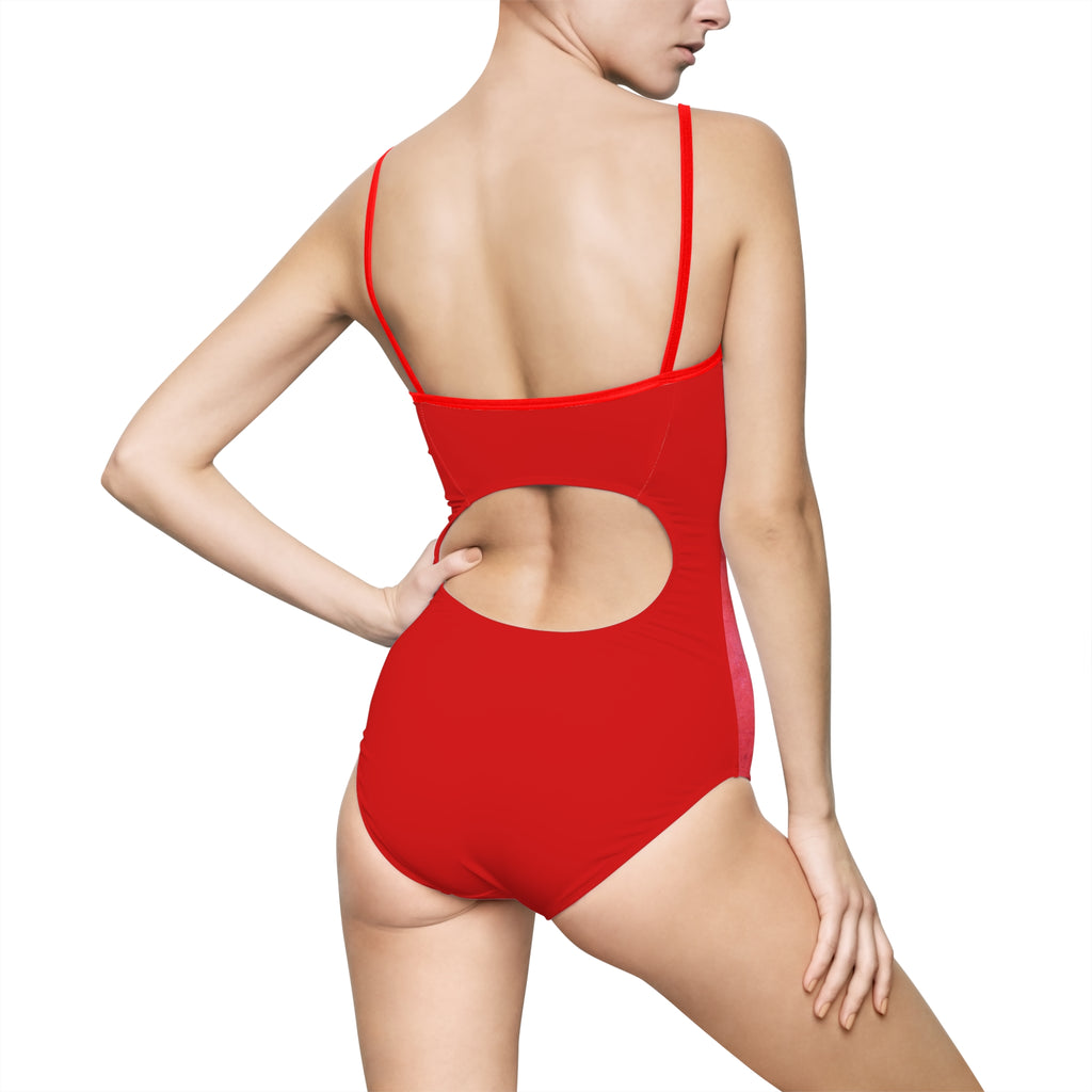 Anatomical Spine Floral One-Piece Swimsuit — Red Botanical Spine Art Swimwear