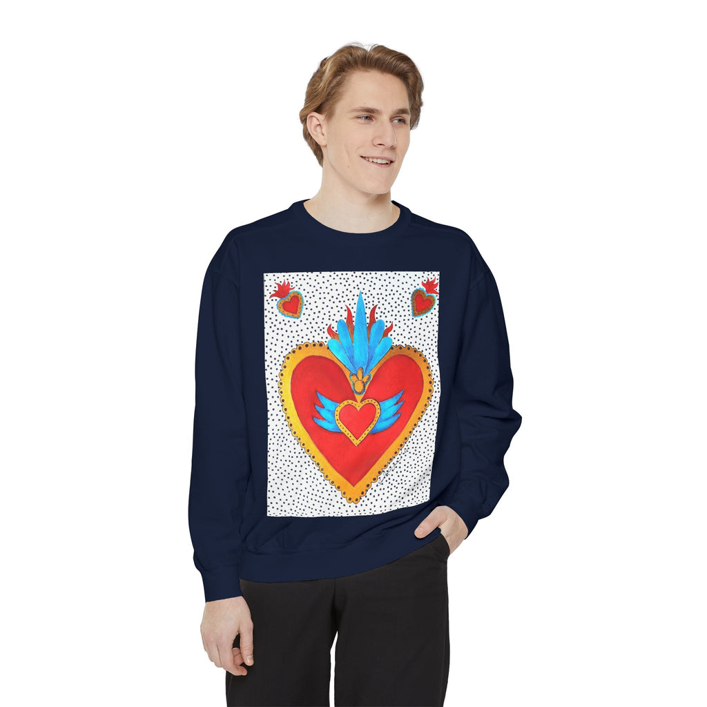 Sacred Heart Sweatshirt — Colorful Folk Art Heart Crewneck