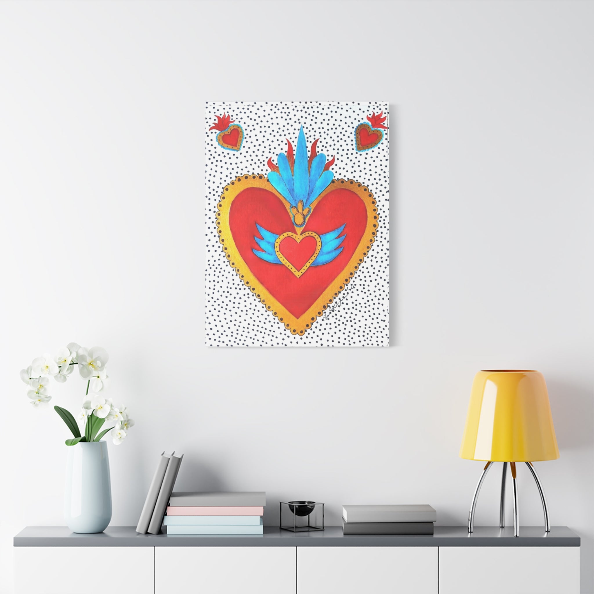 "Corazon de hojalata" Tableau imprimé Cœur Sacré d'art populaire — Décoration murale Cœur rouge et or éclatant