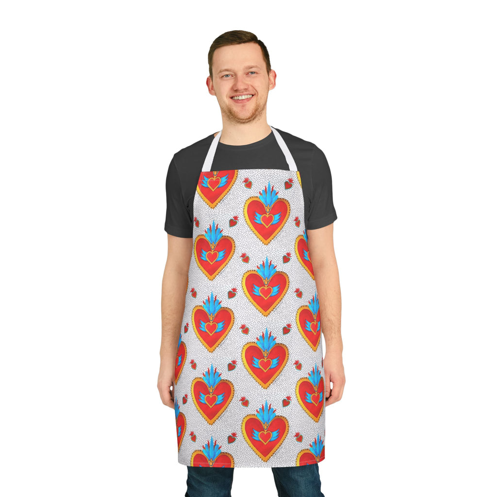 Folk Heart Pattern Apron — Colorful Mexican Milagro Kitchen Apron